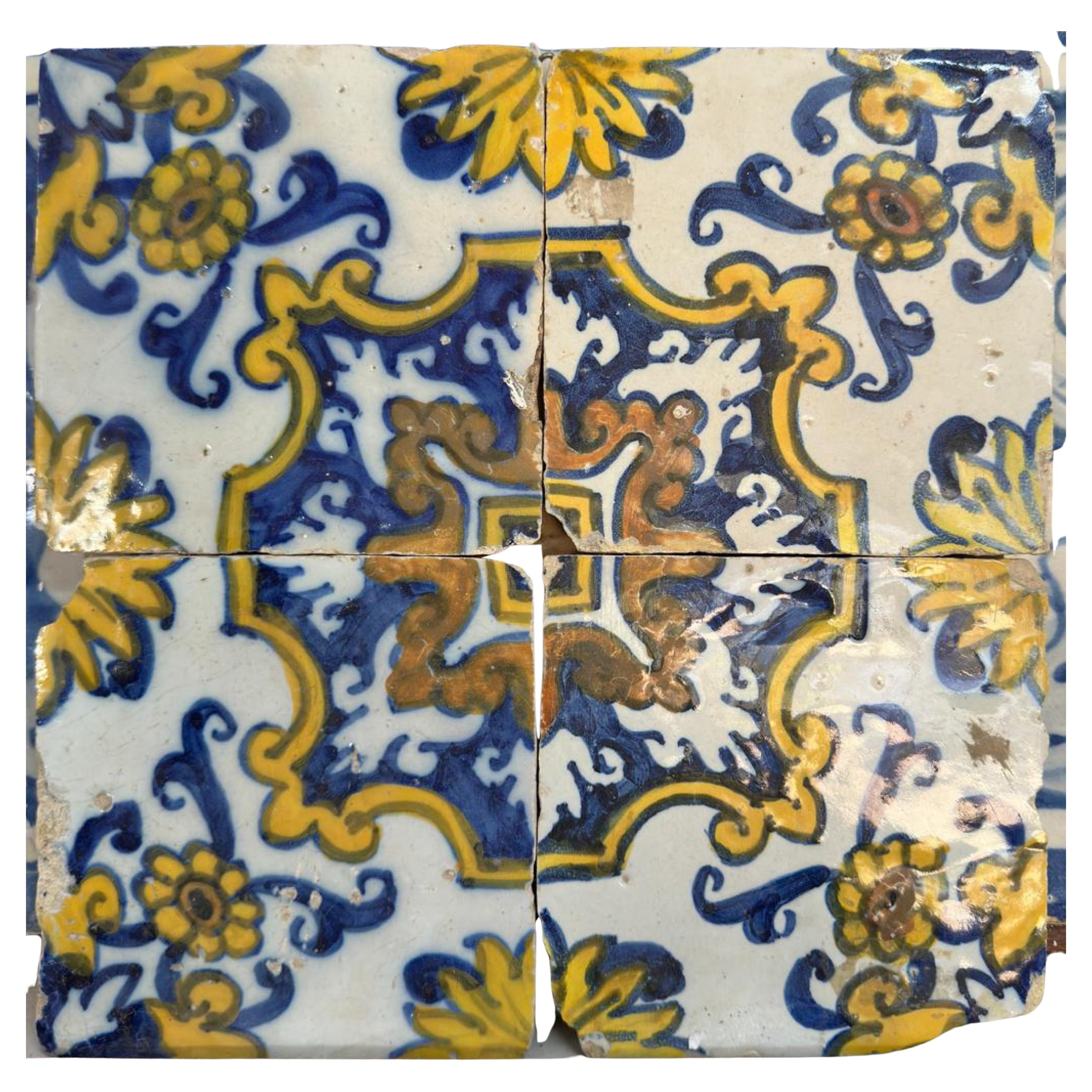 (4) Four Portuguese Tiles 17th Century (1630/1680) Very Rare Collectible