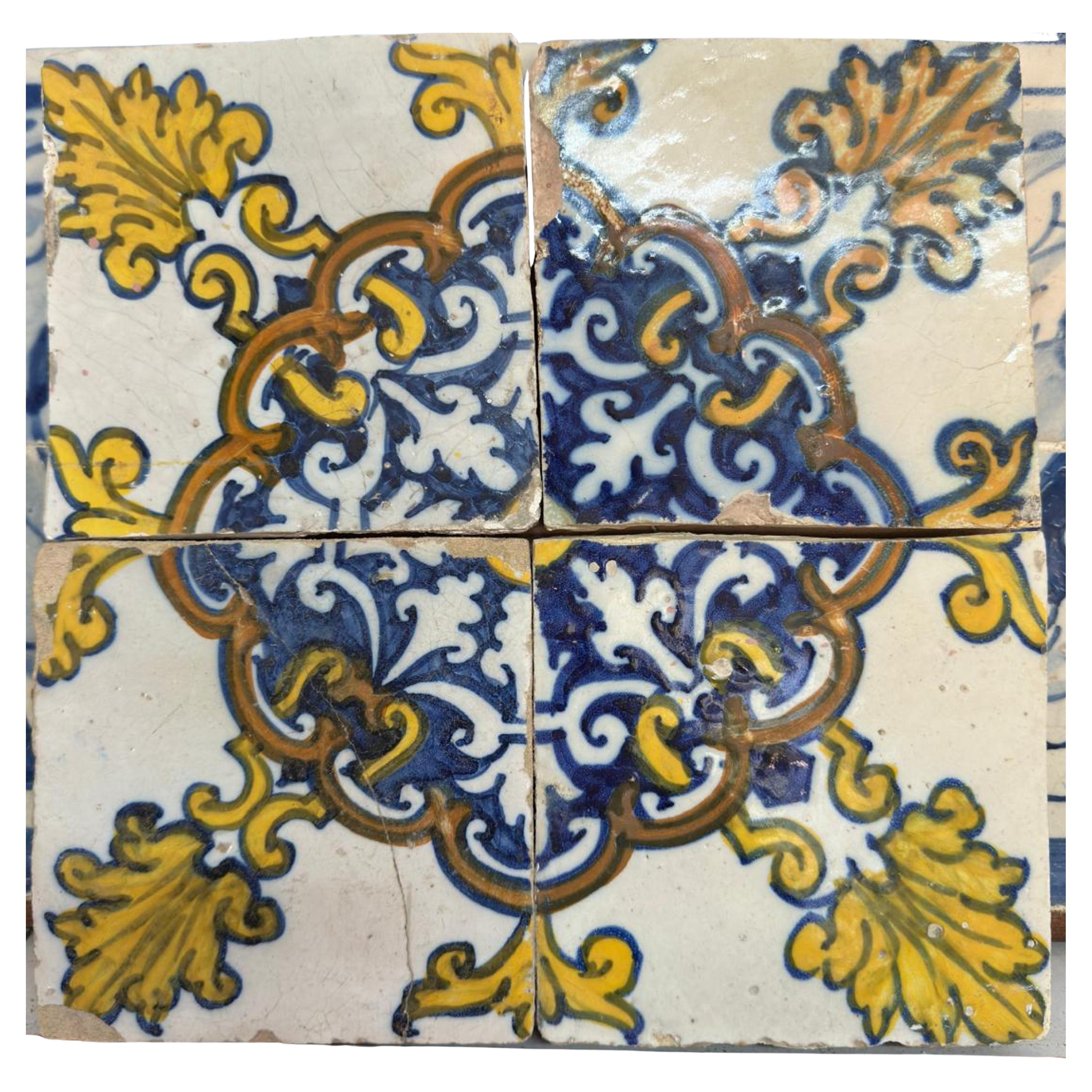 (4) Four Portuguese Tiles 17th Century (1630/1680) Very Rare Collectible