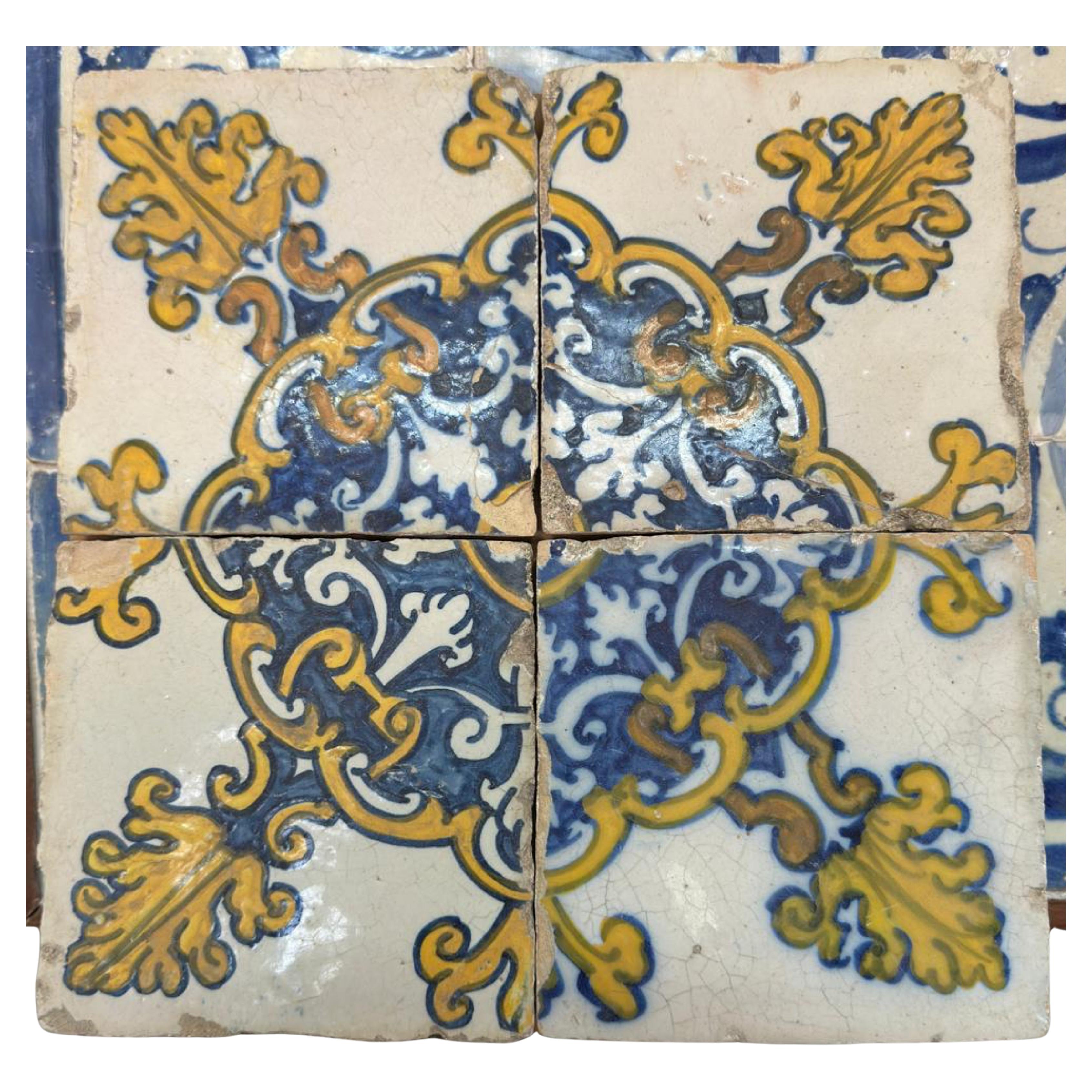 (4) Four Portuguese Tiles 17th Century (1630/1680) Very Rare Collectible