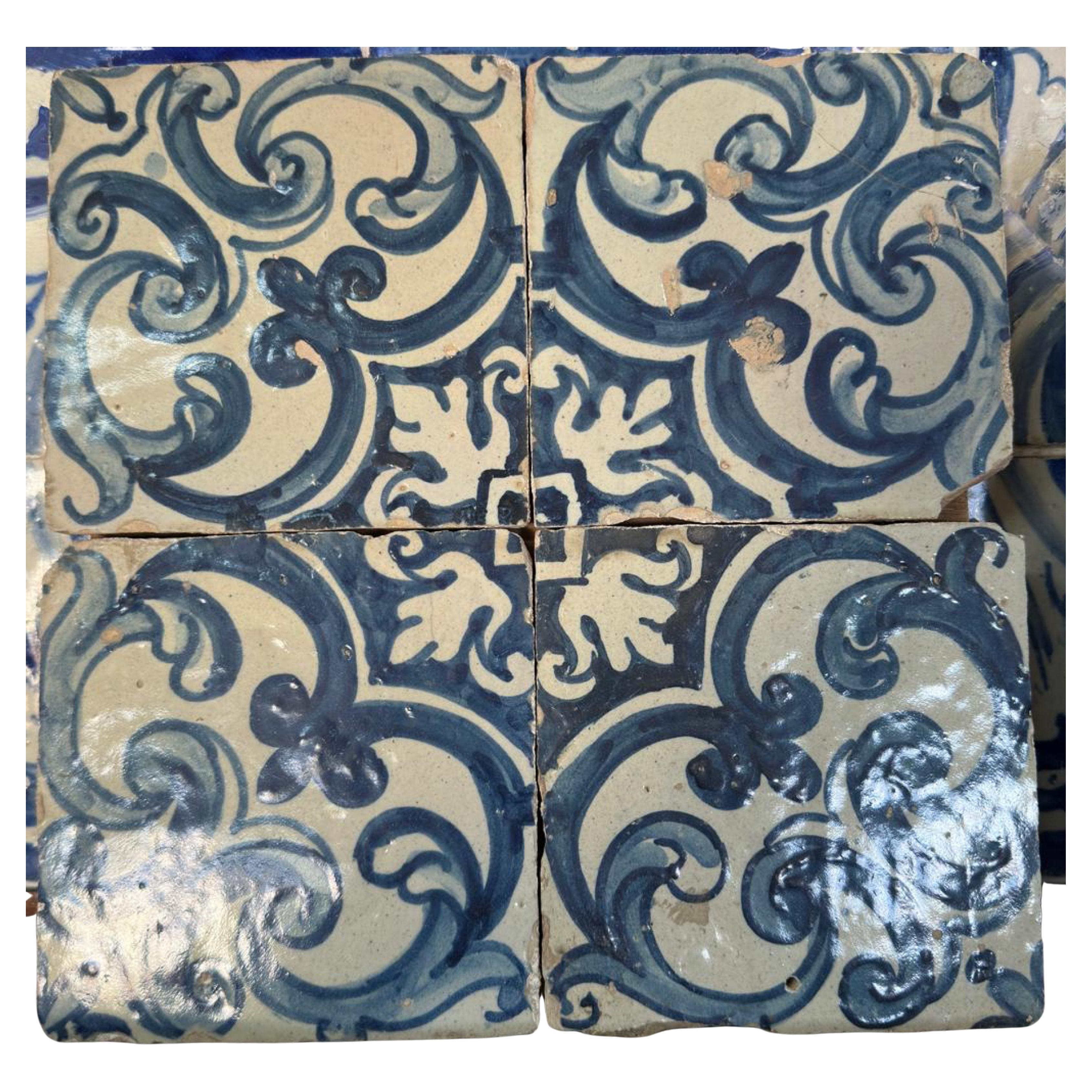 (4) Four Portuguese Tiles 17th Century (1630/1680) Very Rare Collectible
