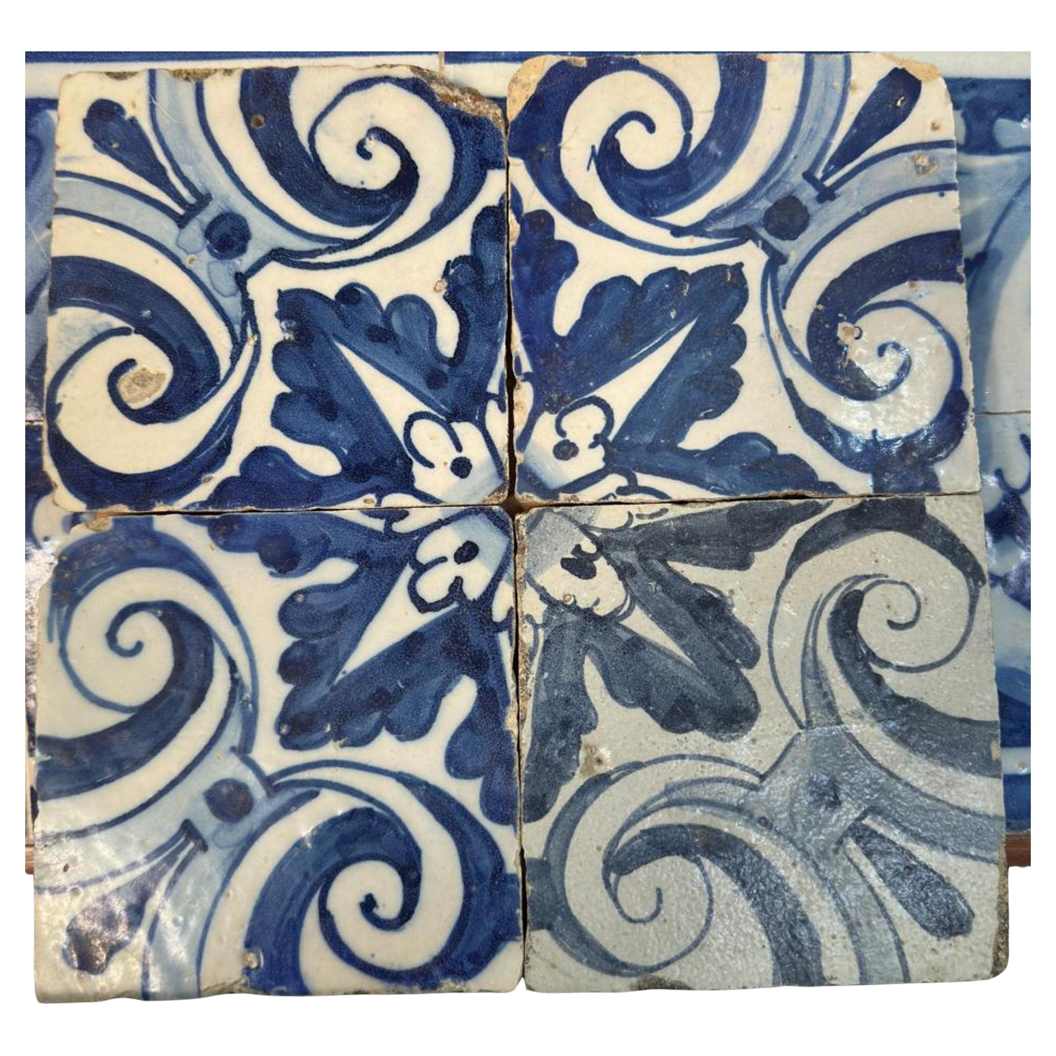 (4) Four Portuguese Tiles 17th Century (1630/1680) Very Rare Collectible