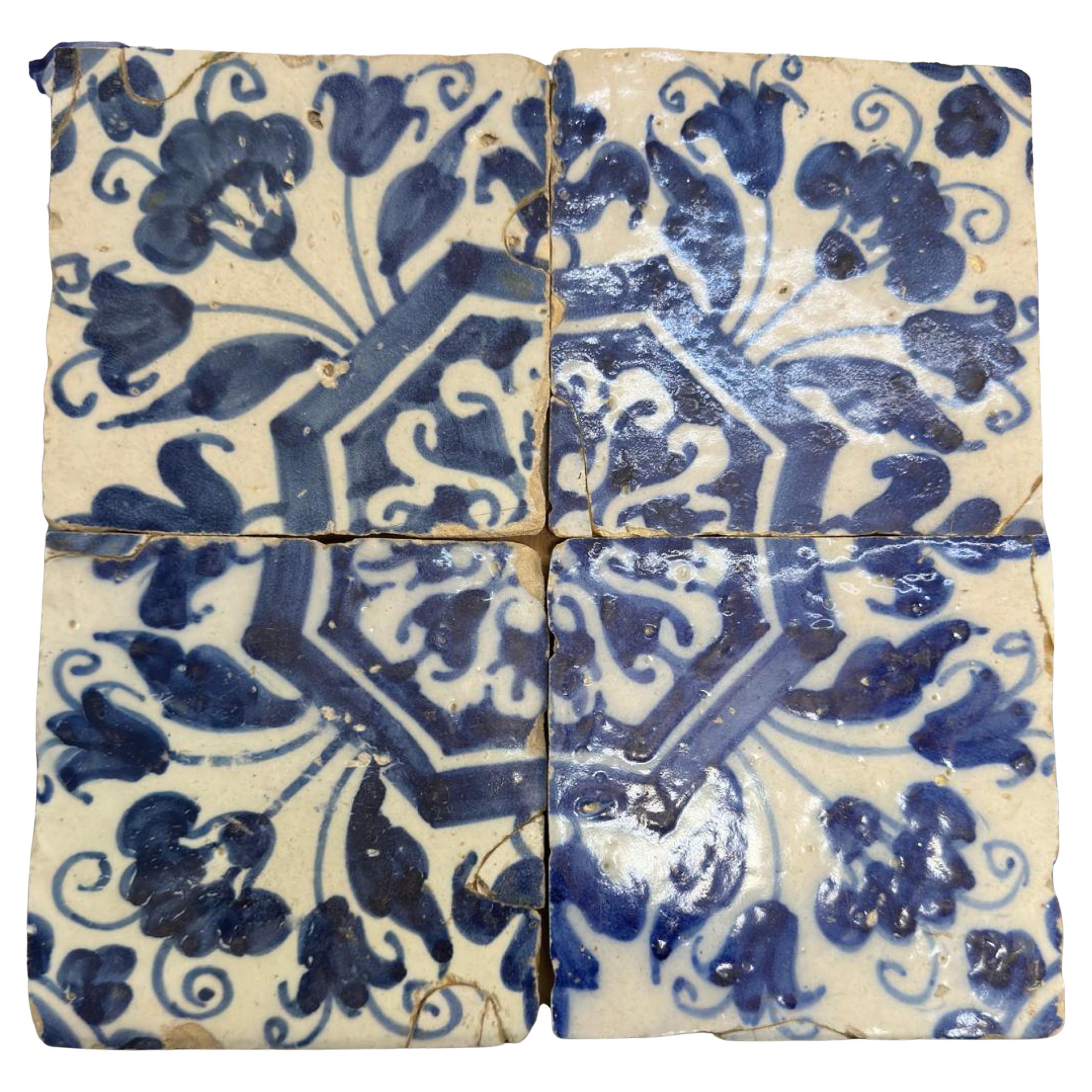 (4) Four Portuguese Tiles 17th Century (1630/1680) Very Rare Collectible
