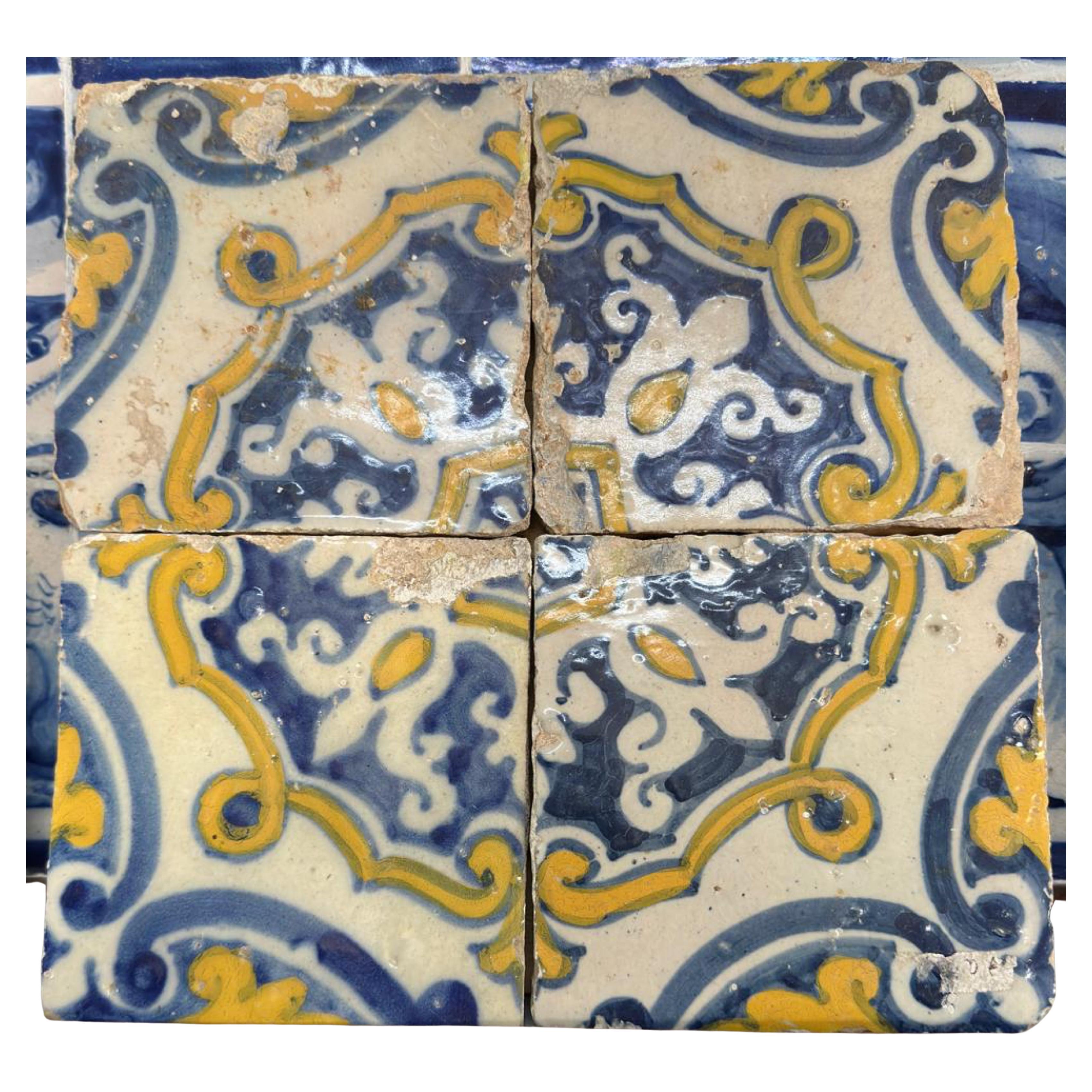 (4) Four Portuguese Tiles 17th Century (1630/1680) Very Rare Collectible