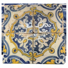 (4) Four Portuguese Tiles 17th Century (1630/1680) Very Rare Collectible