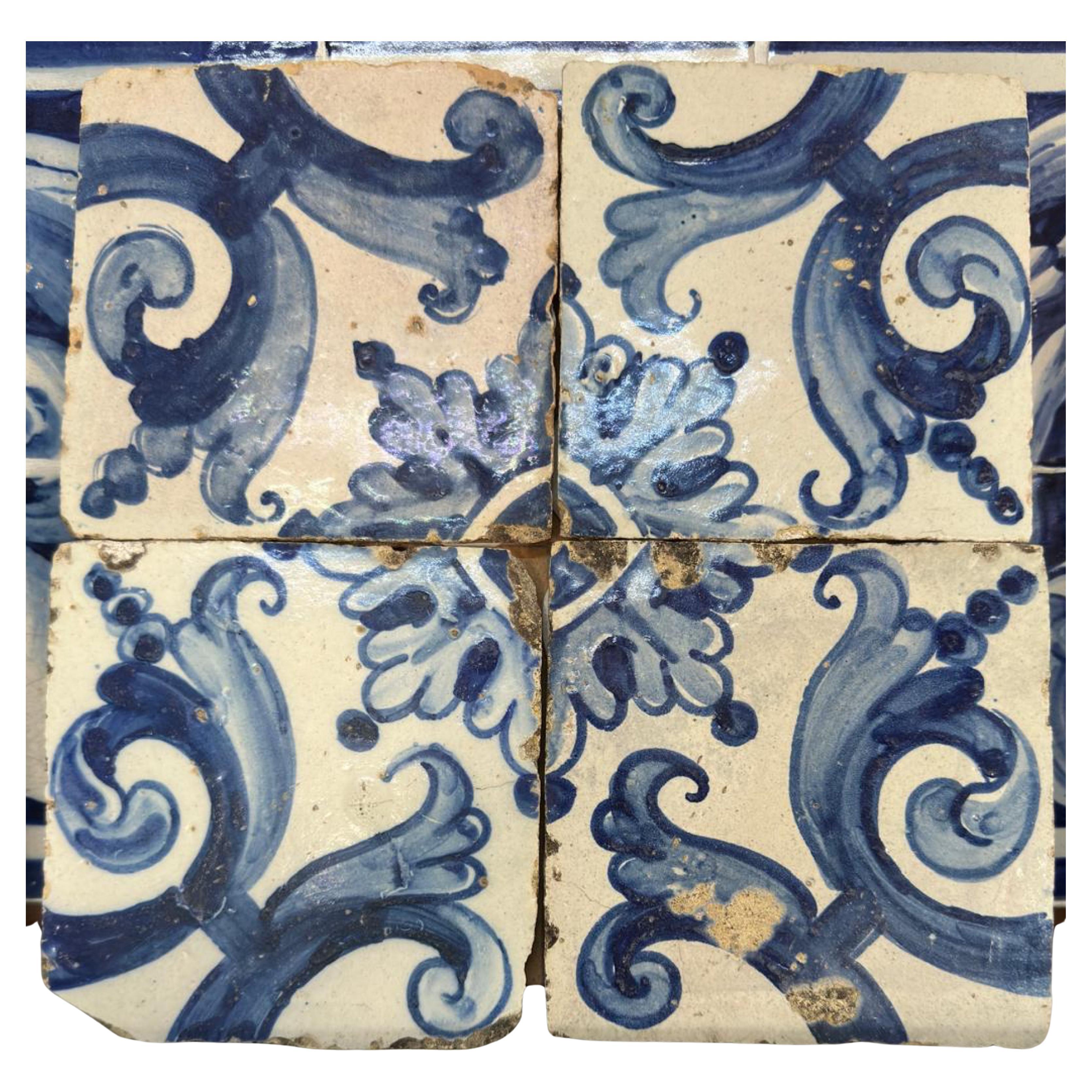 (4) Four Portuguese Tiles 17th Century (1630/1680) Very Rare Collectible