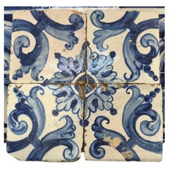(4) Four Portuguese Tiles 17th Century (1630/1680) Very Rare Collectible
