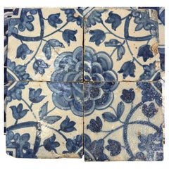 (4) Four Portuguese Tiles 17th Century (1630/1680) Very Rare Collectible