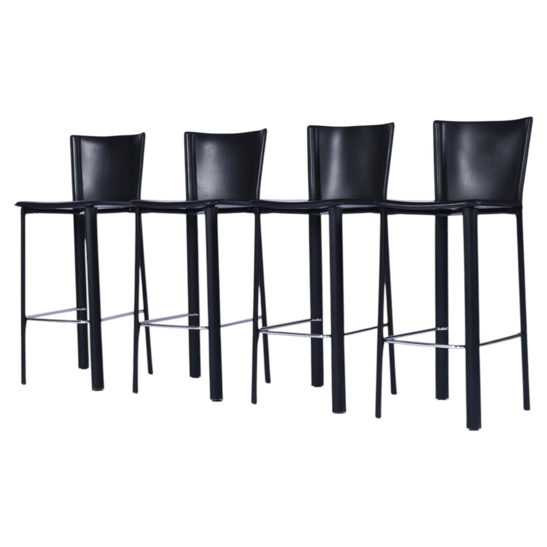4 Frag Contemporary Italian Black Leather Barstools For Sale