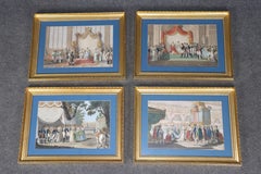 4 Framed Antique French Empire Style Lithograph Prints of Napoleon's Coronation