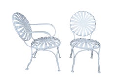 4 Francois Carré Art Deco White Sunburst Patio Cafe Garden Spring Chairs MCM