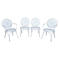 4 Francois Carré Art Deco White Sunburst Patio Cafe Garden Spring Chairs MCM