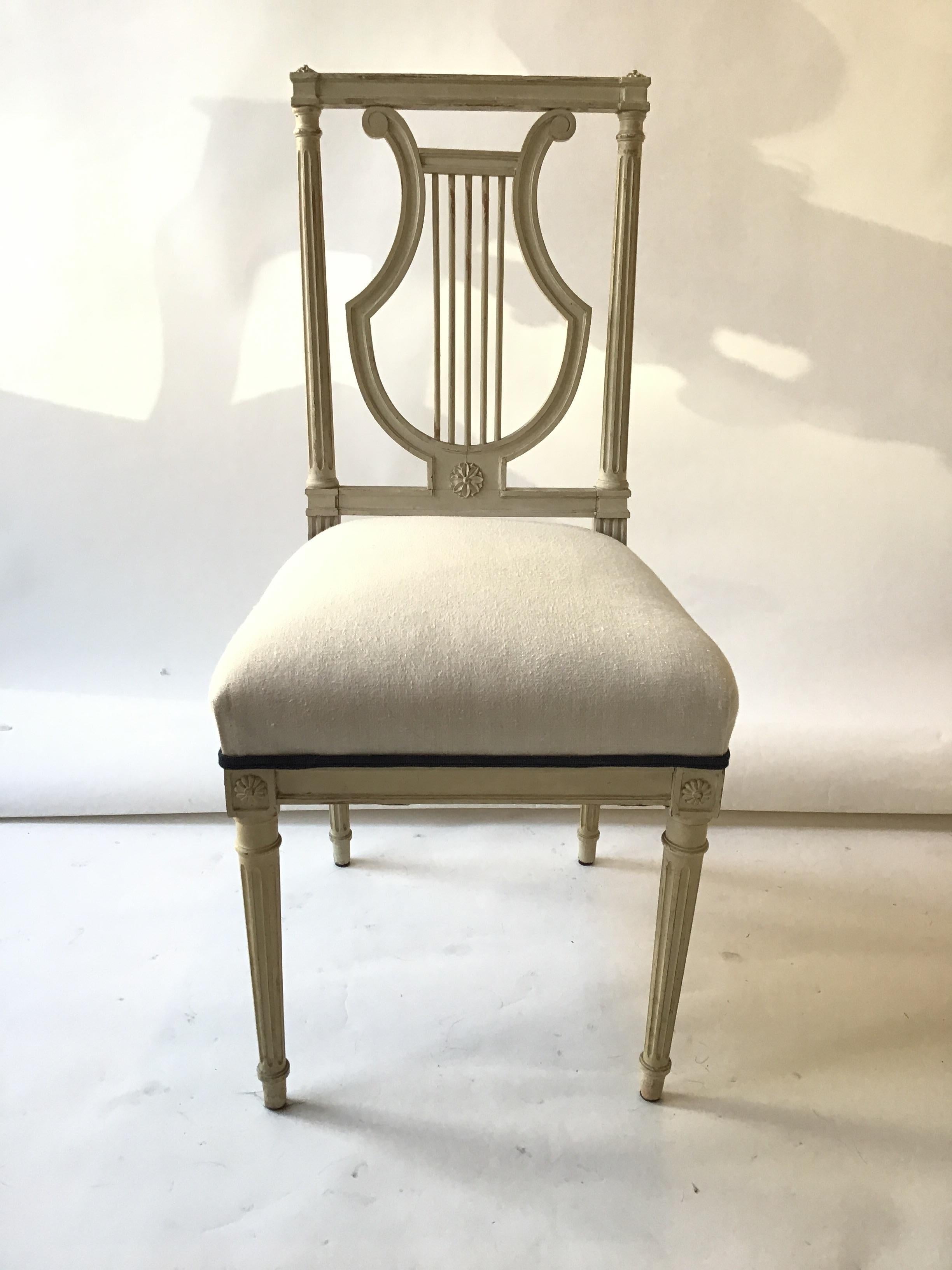 Mid-20th Century 4 French 1950s Lyre Back Side Chairs