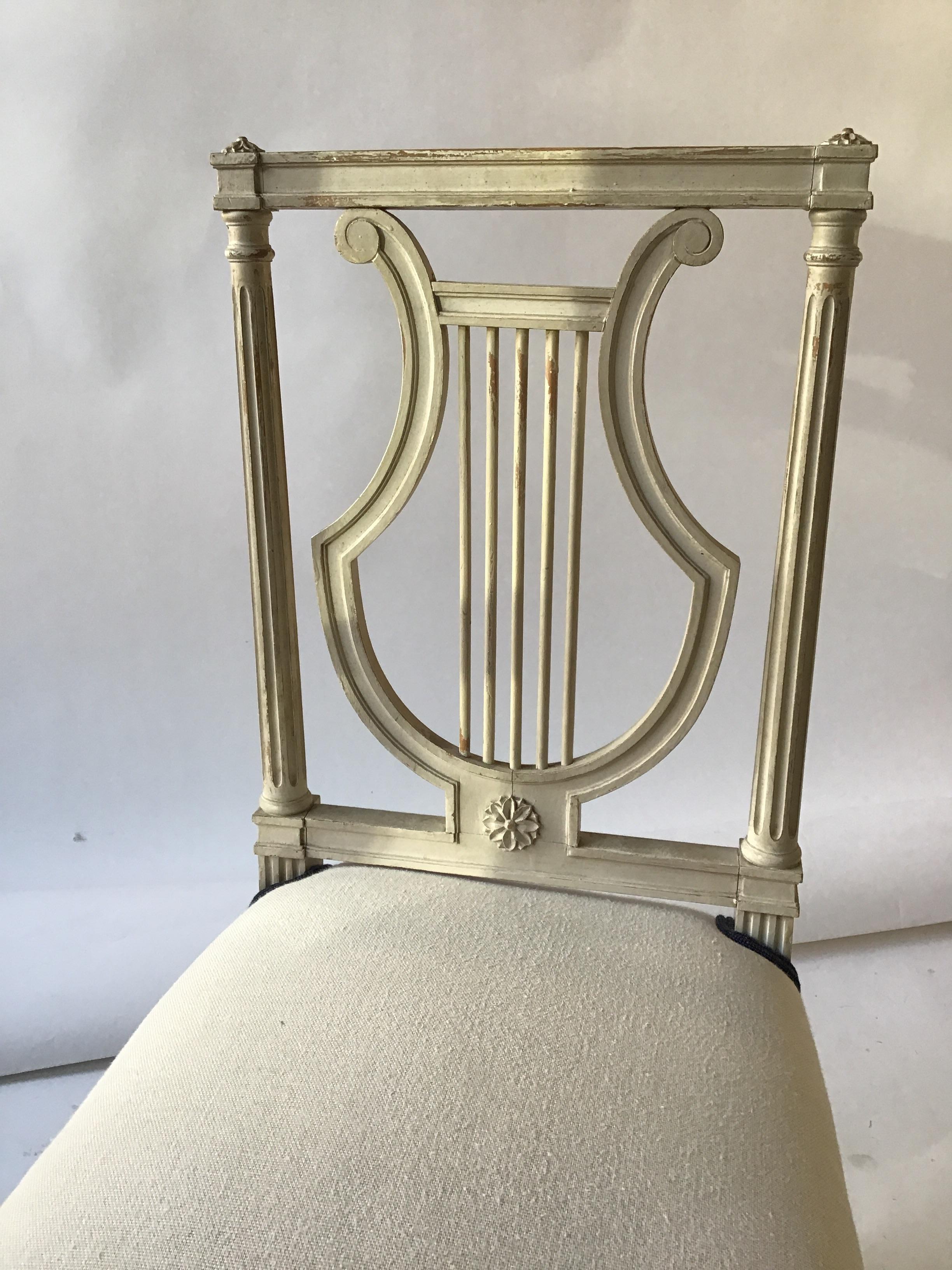 4 French 1950s Lyre Back Side Chairs 4