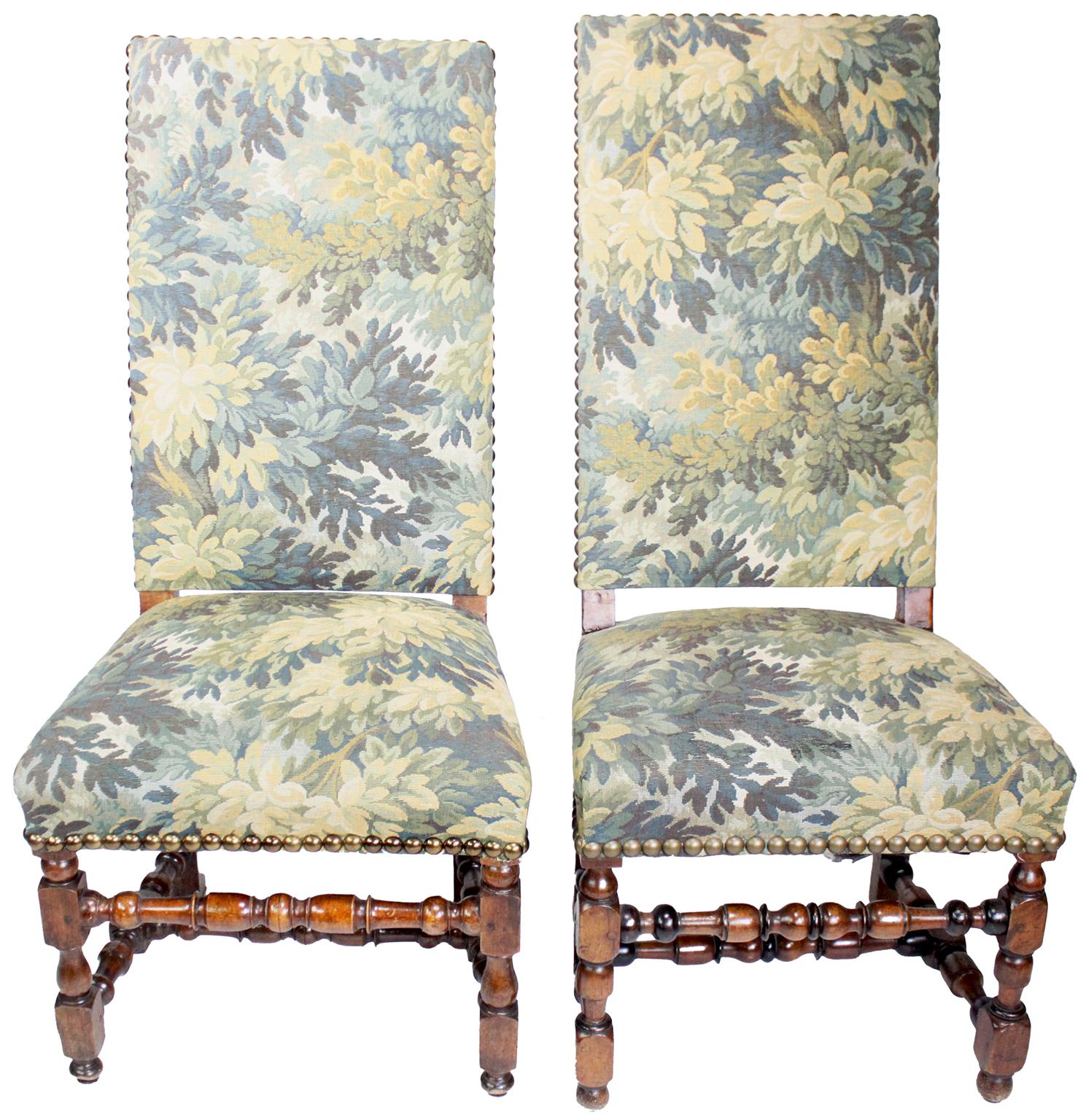 4 French 19th-20th Century Baroque Walnut Carved & Verdure Tapestry Side-Chairs 5
