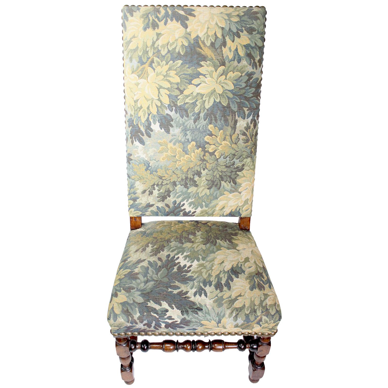 4 French 19th-20th Century Baroque Walnut Carved & Verdure Tapestry Side-Chairs 6