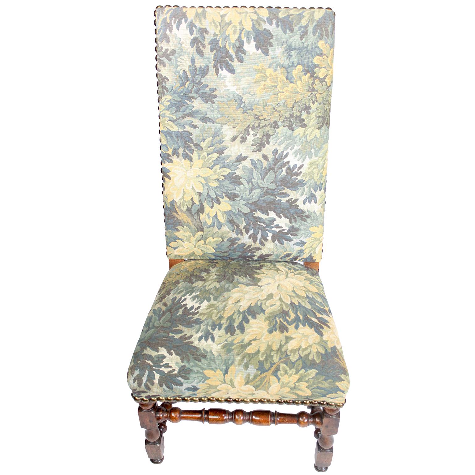 4 French 19th-20th Century Baroque Walnut Carved & Verdure Tapestry Side-Chairs 7