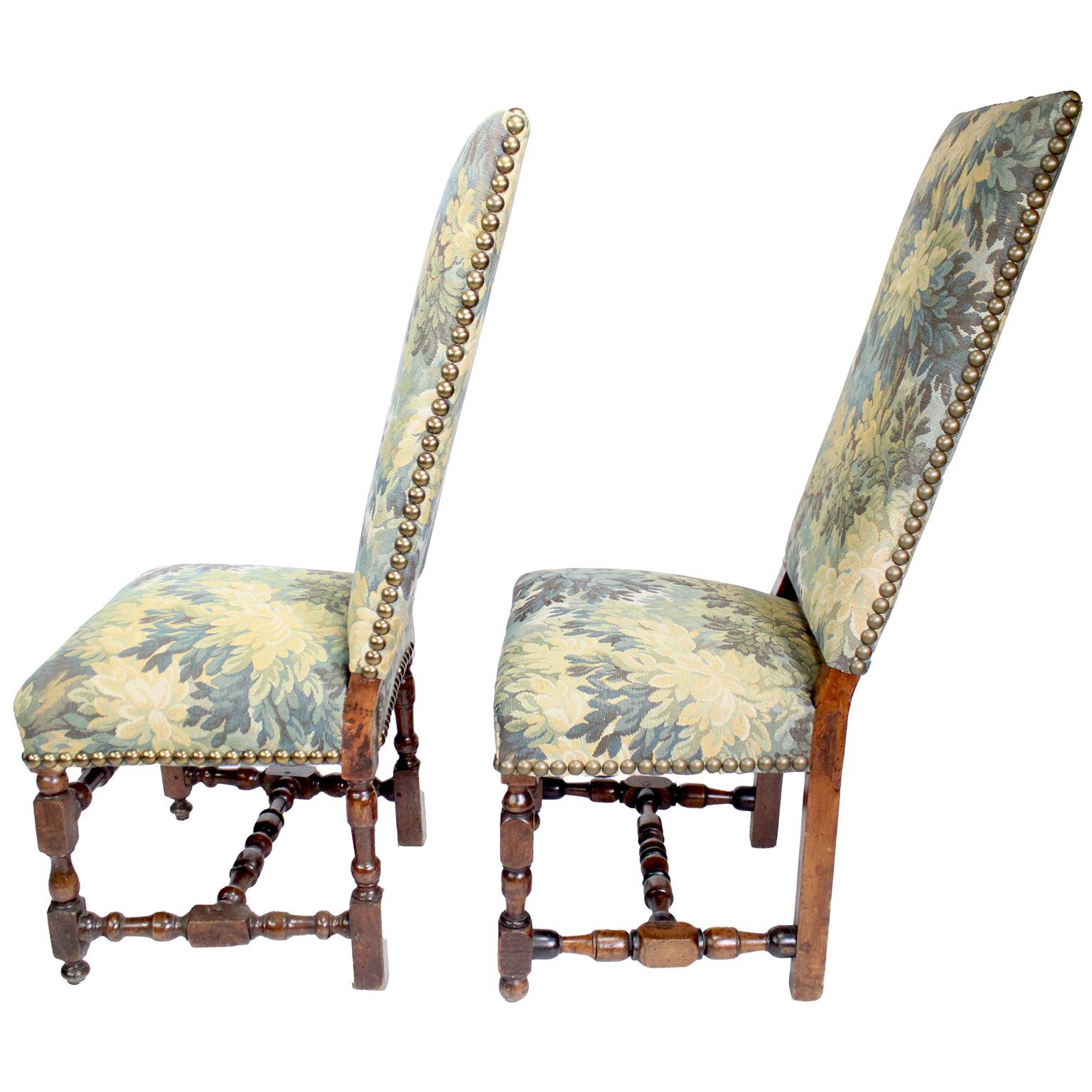 4 French 19th-20th Century Baroque Walnut Carved & Verdure Tapestry Side-Chairs 8