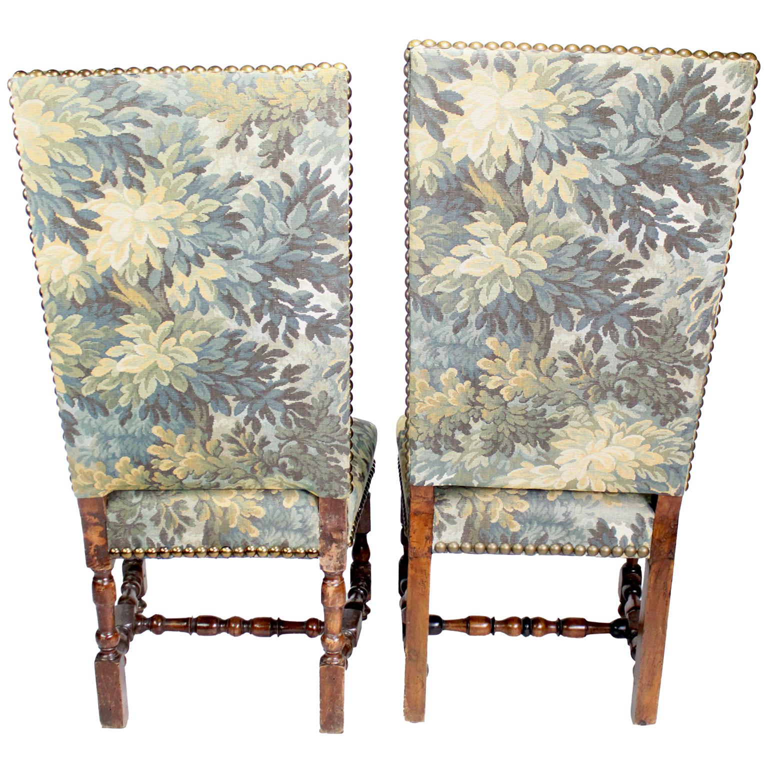 4 French 19th-20th Century Baroque Walnut Carved & Verdure Tapestry Side-Chairs 9