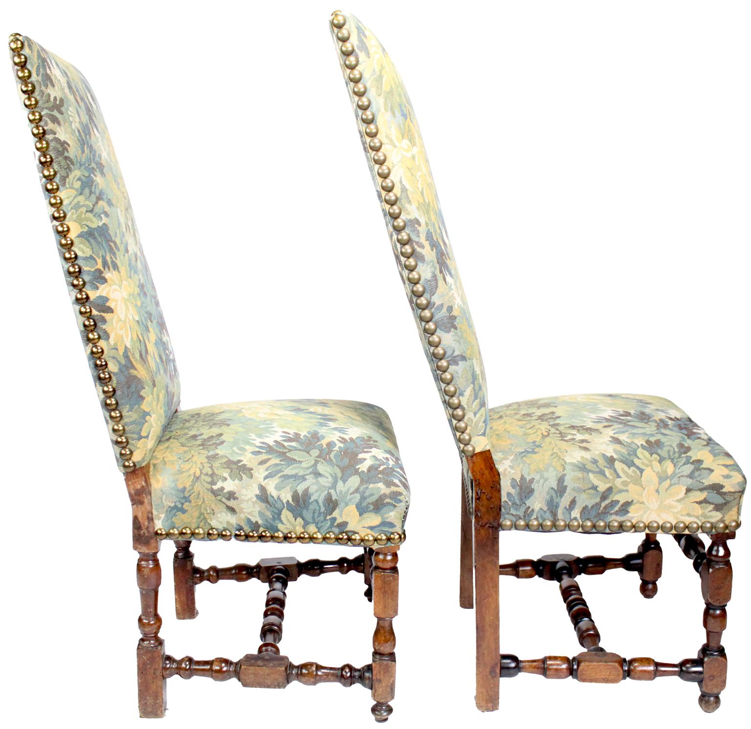 4 French 19th-20th Century Baroque Walnut Carved & Verdure Tapestry Side-Chairs 10