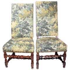 4 French 19th-20th Century Baroque Walnut Carved & Verdure Tapestry Side-Chairs