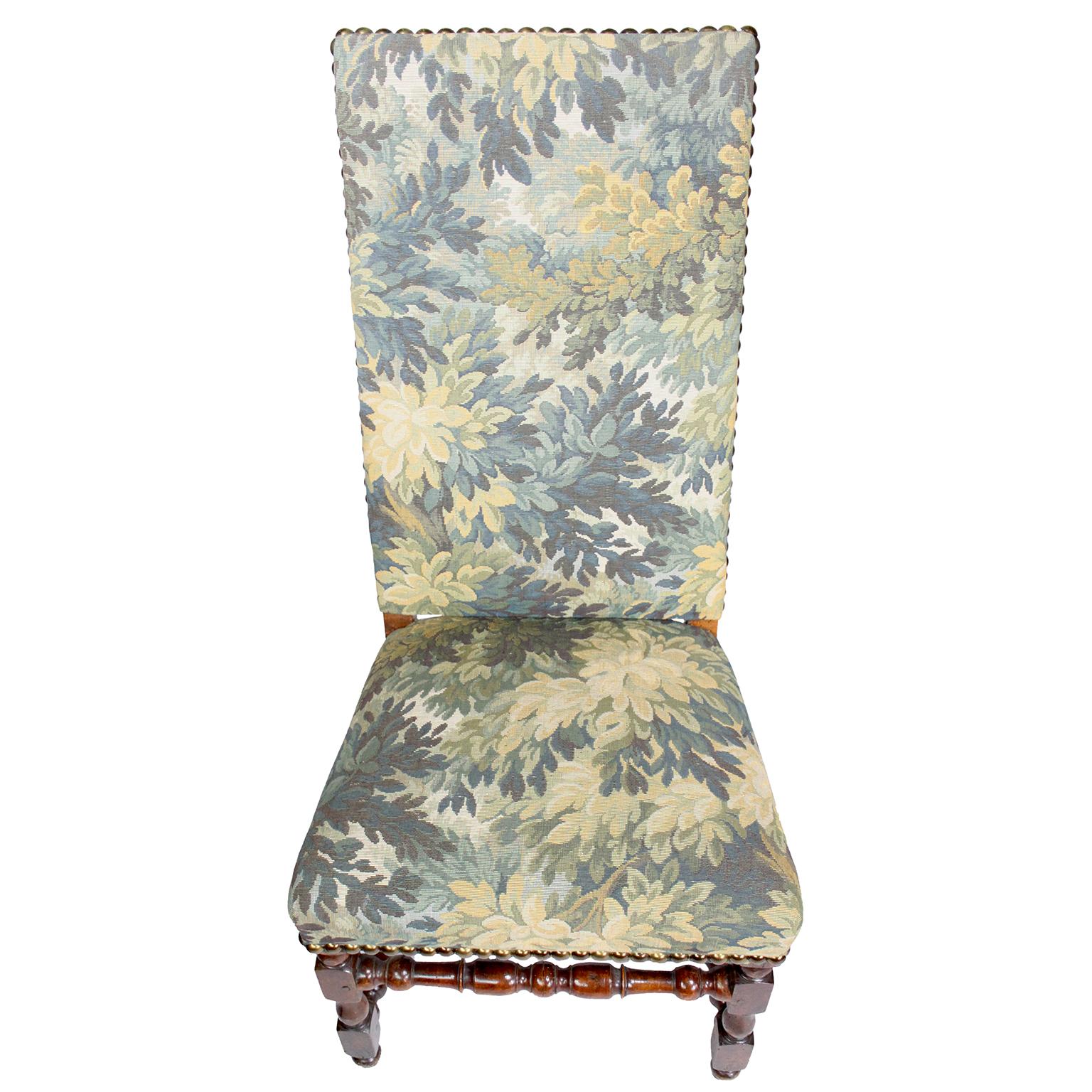 Early 20th Century 4 French 19th-20th Century Baroque Walnut Carved & Verdure Tapestry Side-Chairs