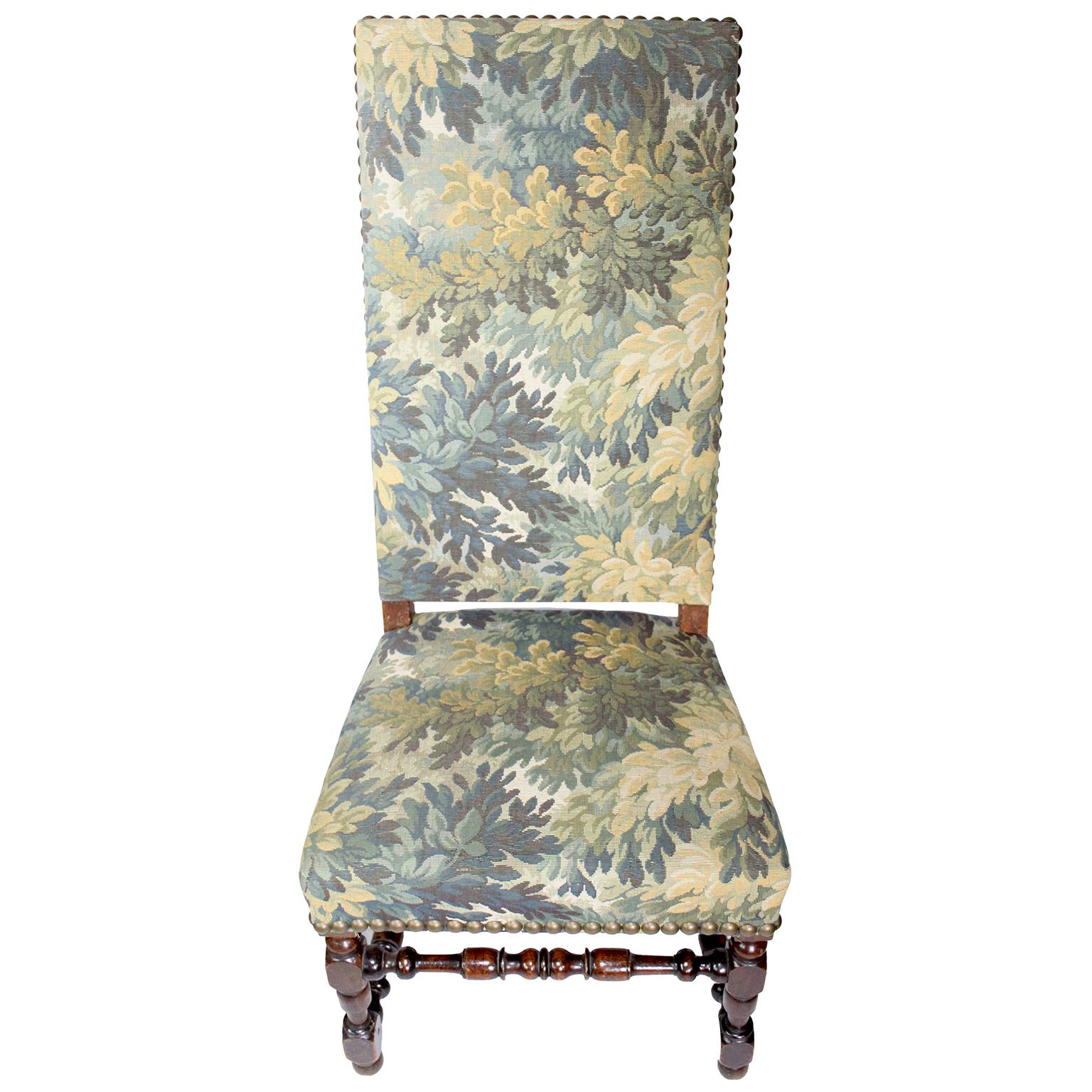 4 French 19th-20th Century Baroque Walnut Carved & Verdure Tapestry Side-Chairs 1