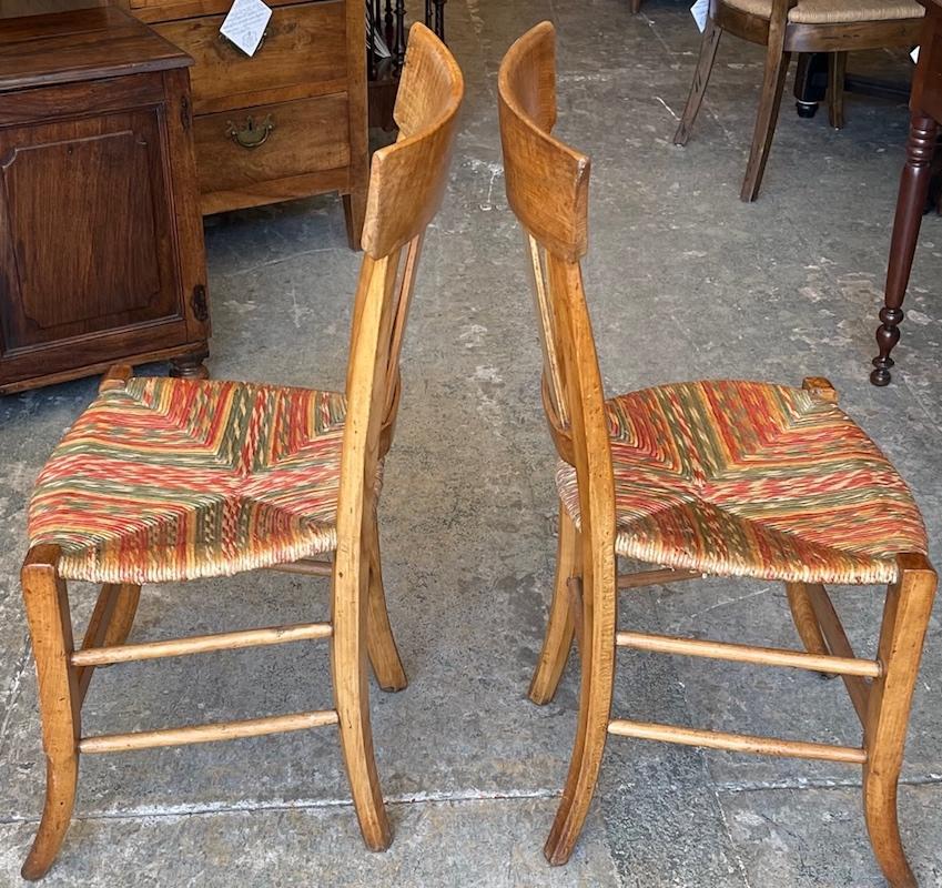 2 French 19th Century Fruitwood Les Incas Side Chairs with Original Rush Seats For Sale 2