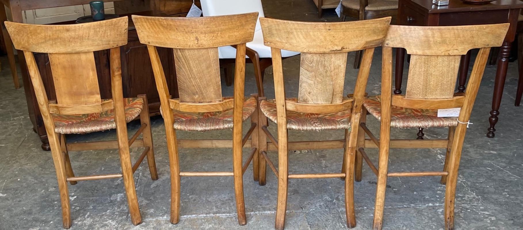 2 French 19th Century Fruitwood Les Incas Side Chairs with Original Rush Seats For Sale 3
