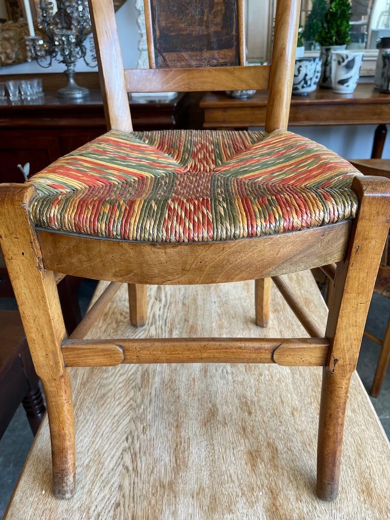 2 French 19th Century Fruitwood Les Incas Side Chairs with Original Rush Seats For Sale 5
