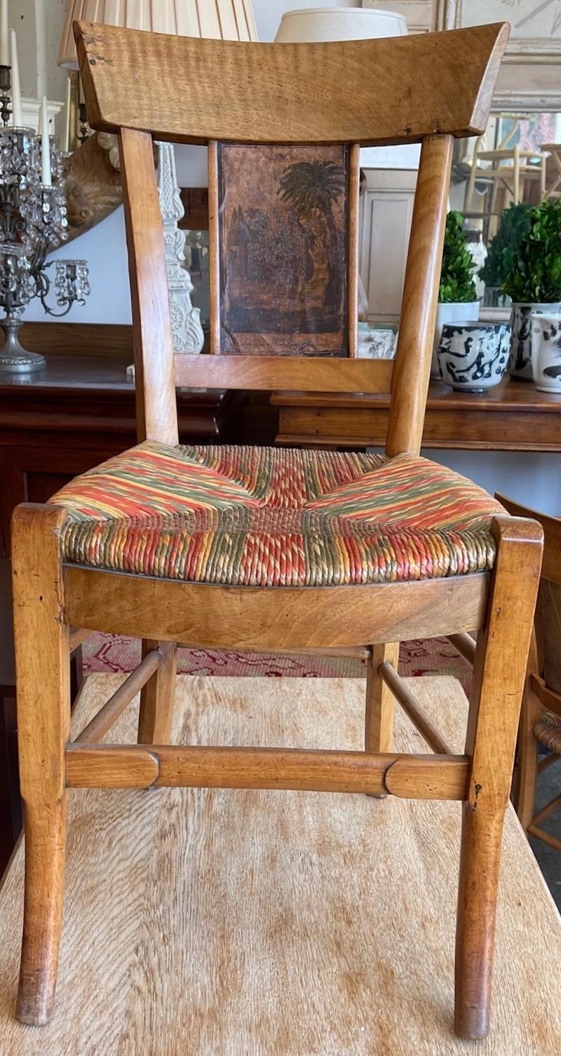 2 French 19th Century Fruitwood Les Incas Side Chairs with Original Rush Seats For Sale 6