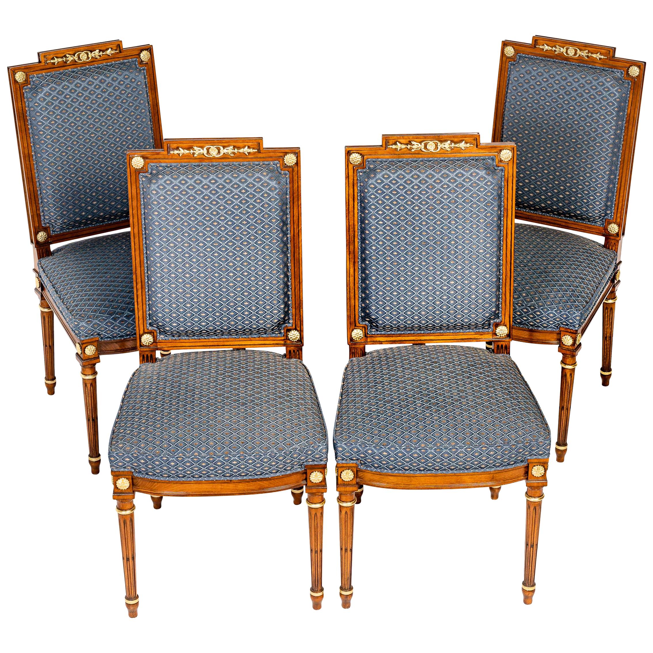 4 French 19th Century Louis XVI Style Cherry Dining Chairs without Armrest