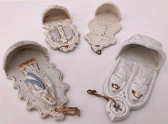 4 French Antique White Porcelain Holy Water Fonts with Crucifixes