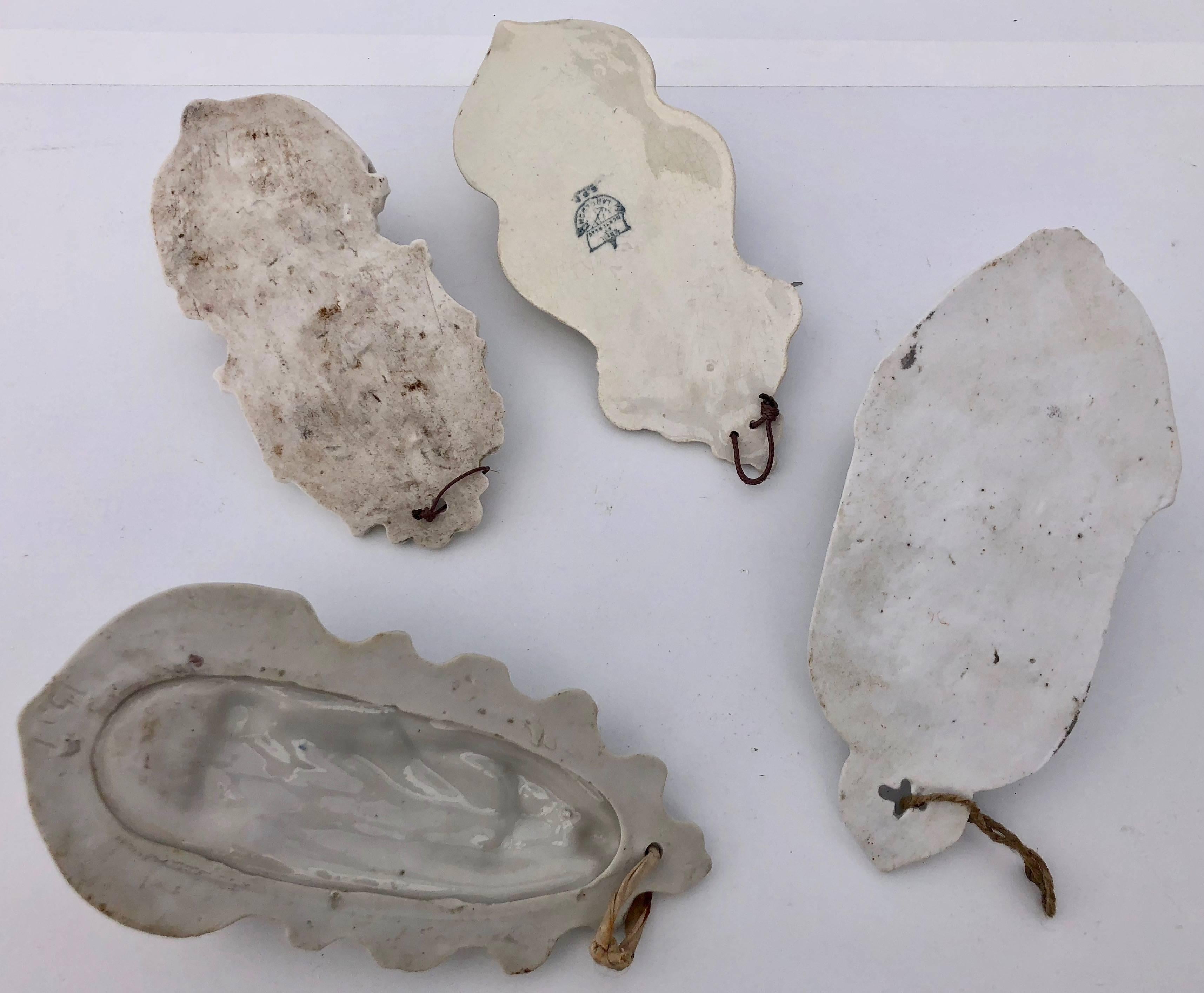 4 French Antique White Porcelain Holy Water Fonts with Crucifixes For Sale 3