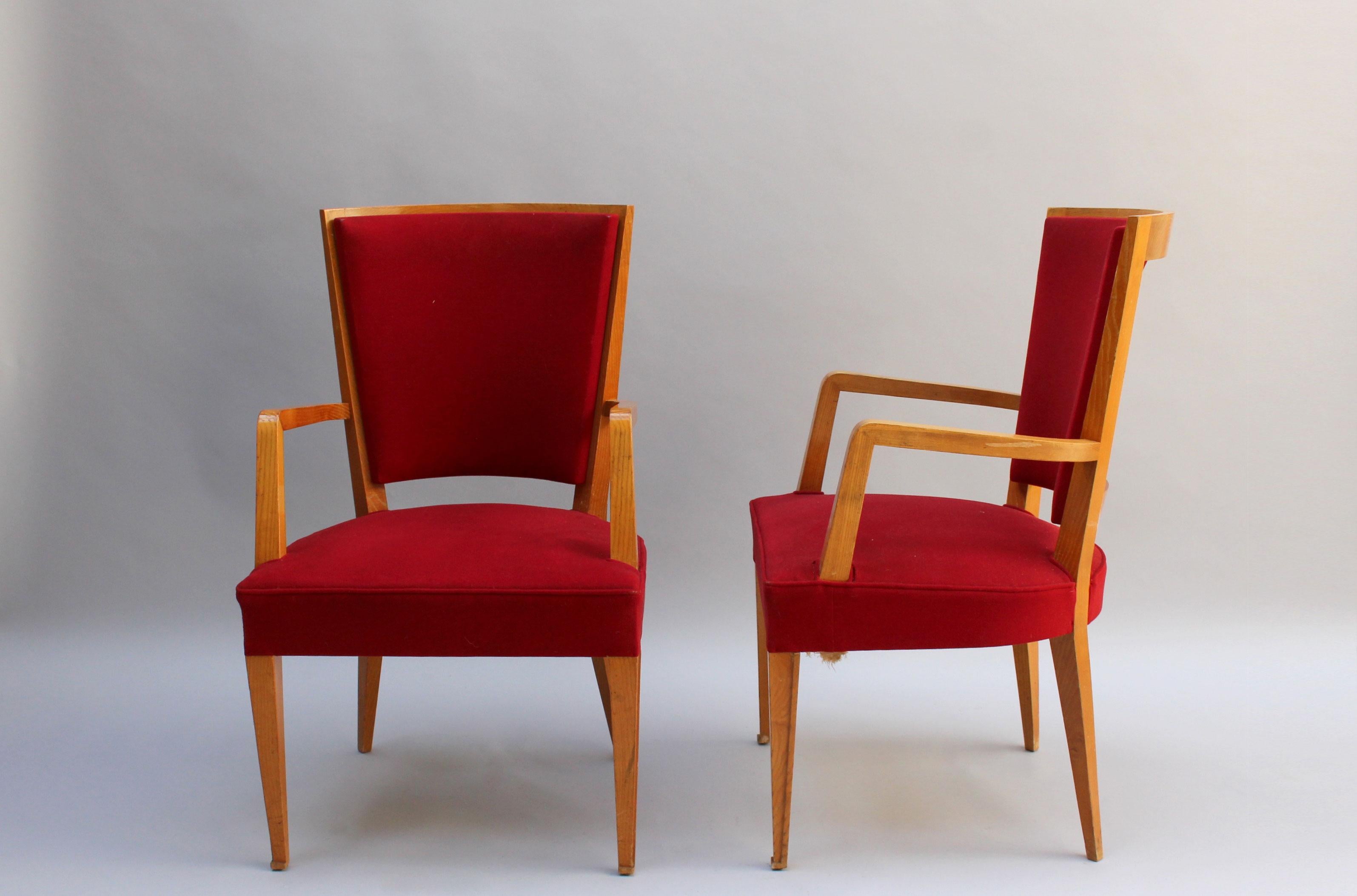 Four French 1940s beech bridge armchairs.
Price is per chair.