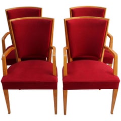 4 French Art Deco beech Armchairs