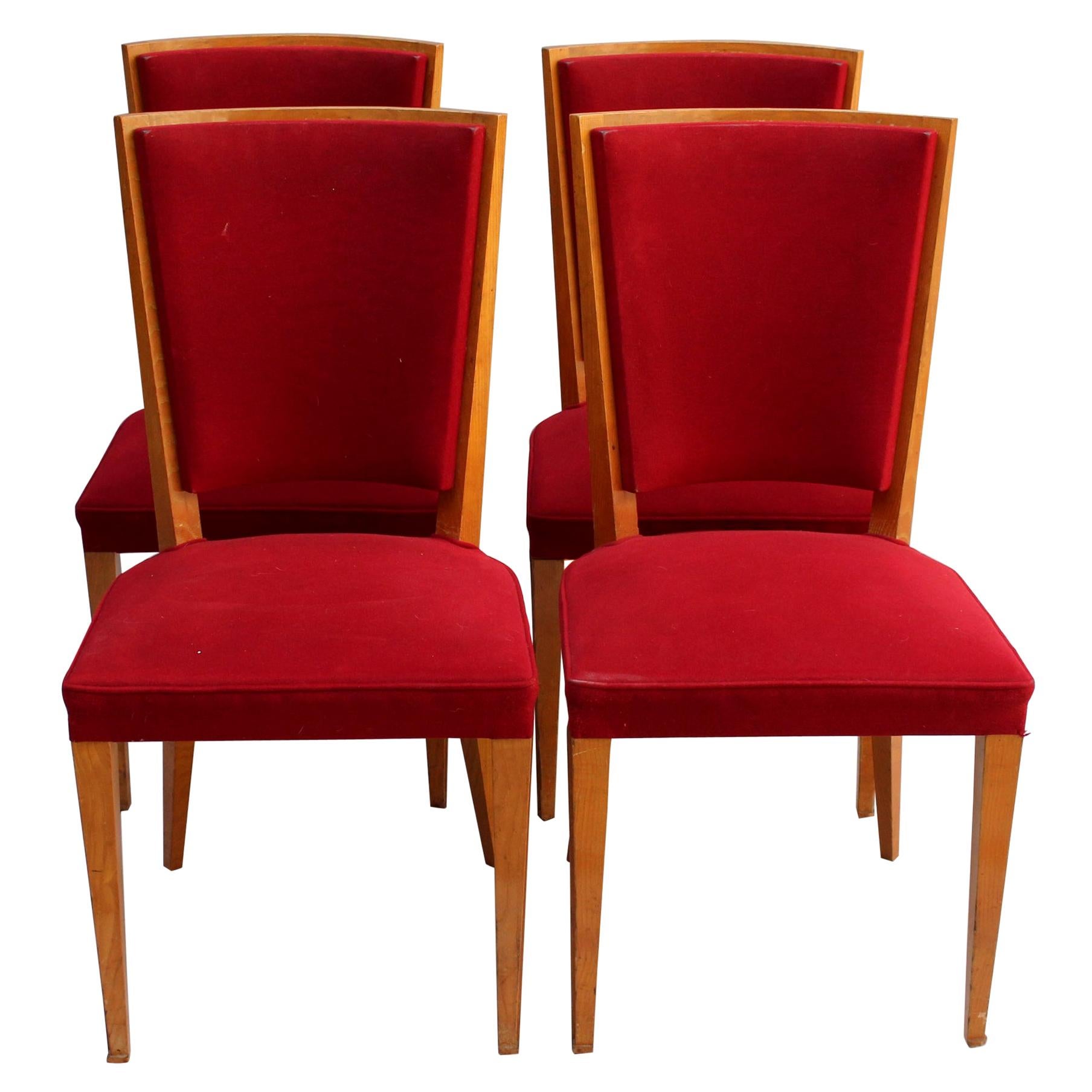 4 French Art Deco Oak Dining Chairs For Sale