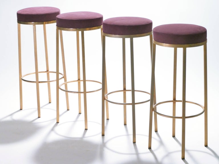 Four French Bar Stools In Br By Maison Romeo 1970s At 1stdibs Four French Bar Stools In Br By Maison Romeo 1970s Good Condition For