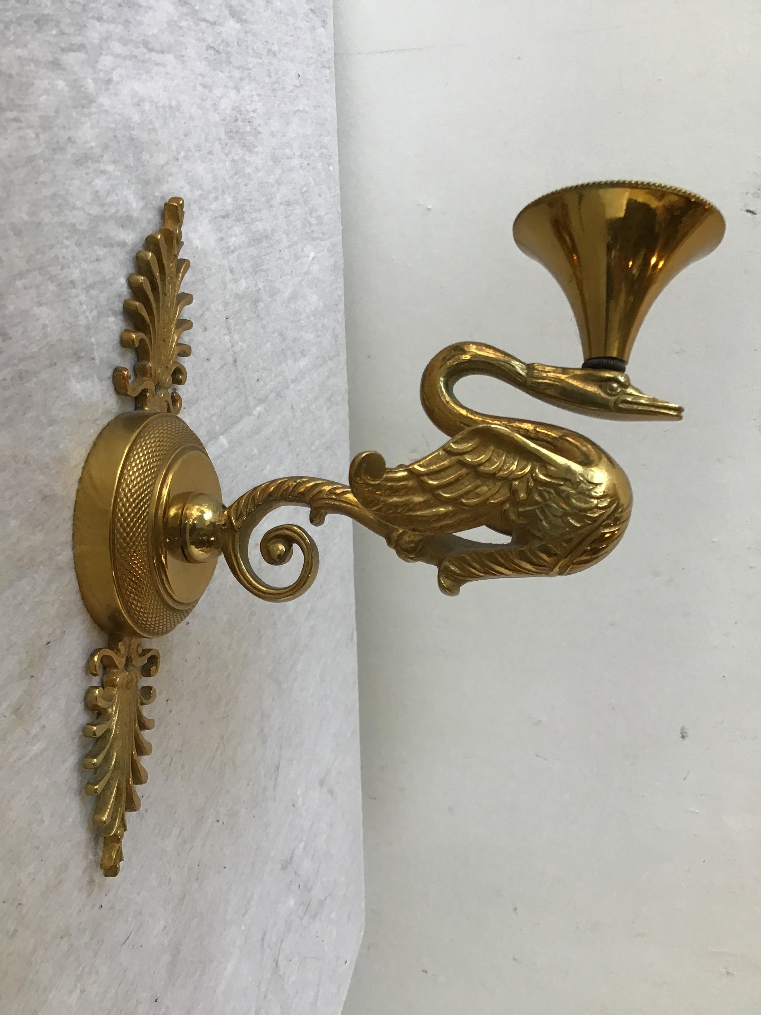 Pair Of French Empire Bronze Swan Sconces For Sale 1