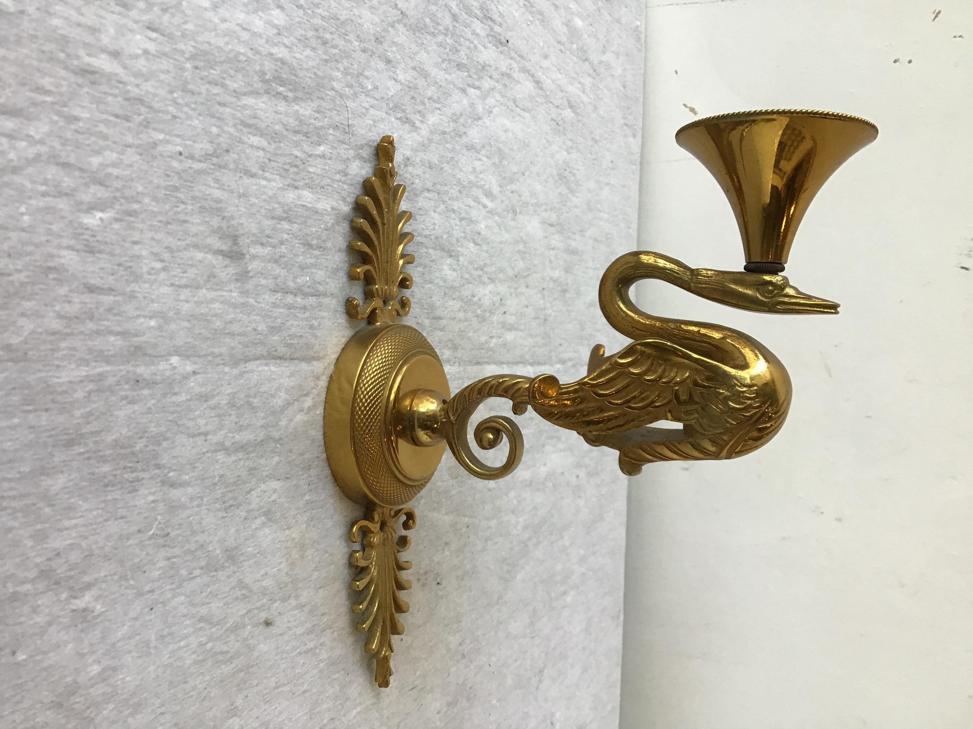 Pair Of French Empire Bronze Swan Sconces For Sale 2