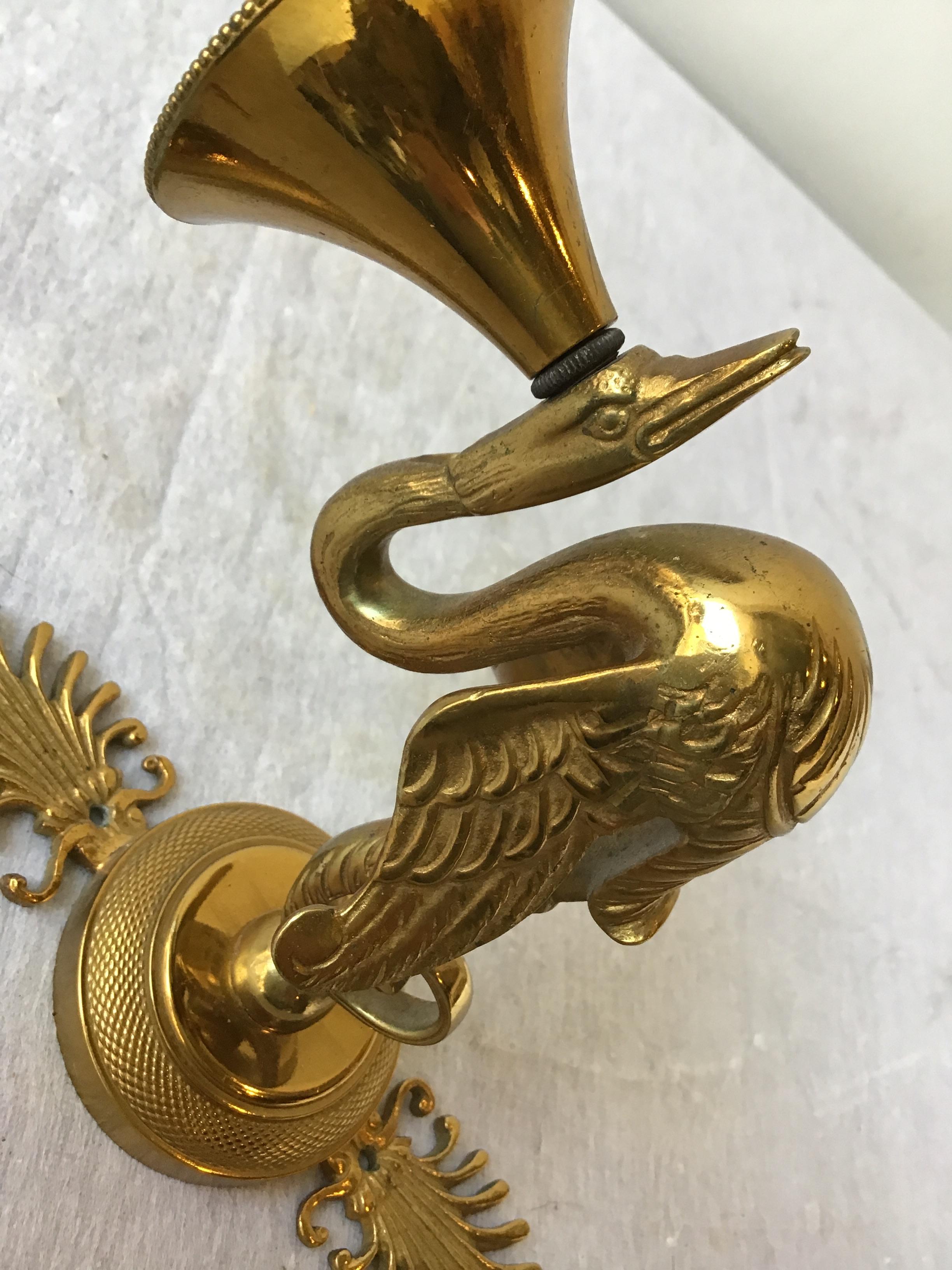 Pair Of French Empire Bronze Swan Sconces For Sale 5