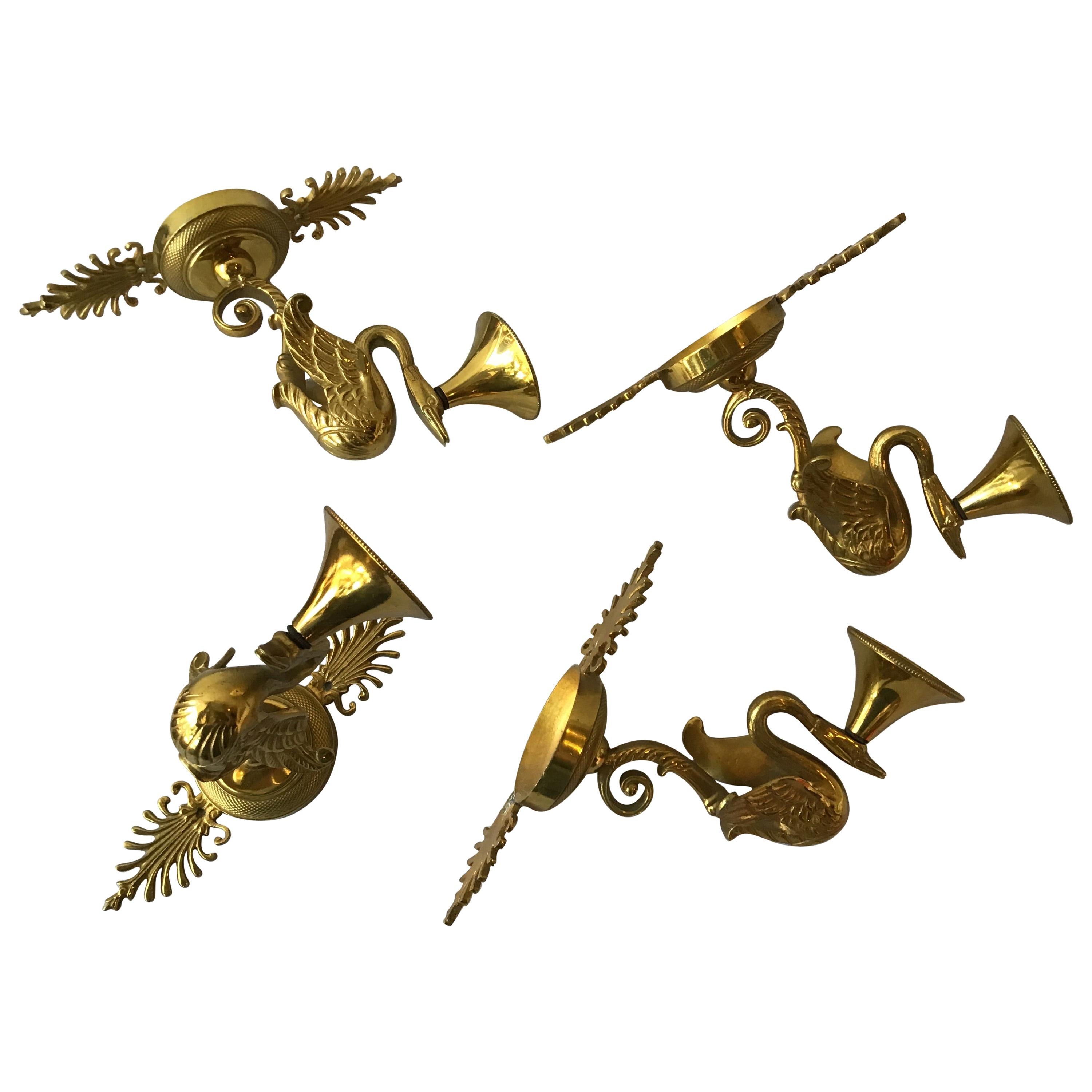 Pair Of French Empire Bronze Swan Sconces For Sale