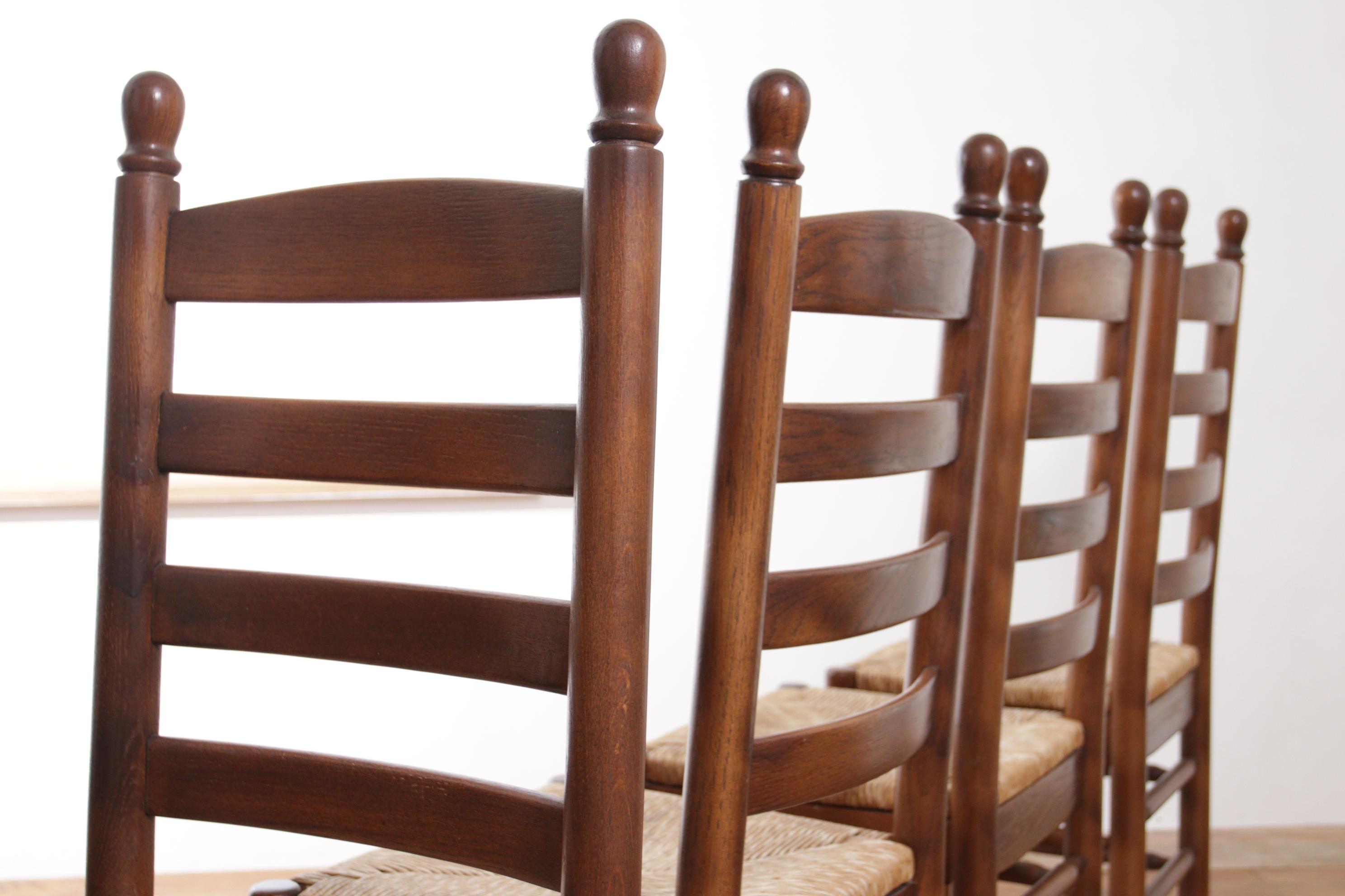 4 French Ladder Back Oak Rush Seat Dining Chairs 3