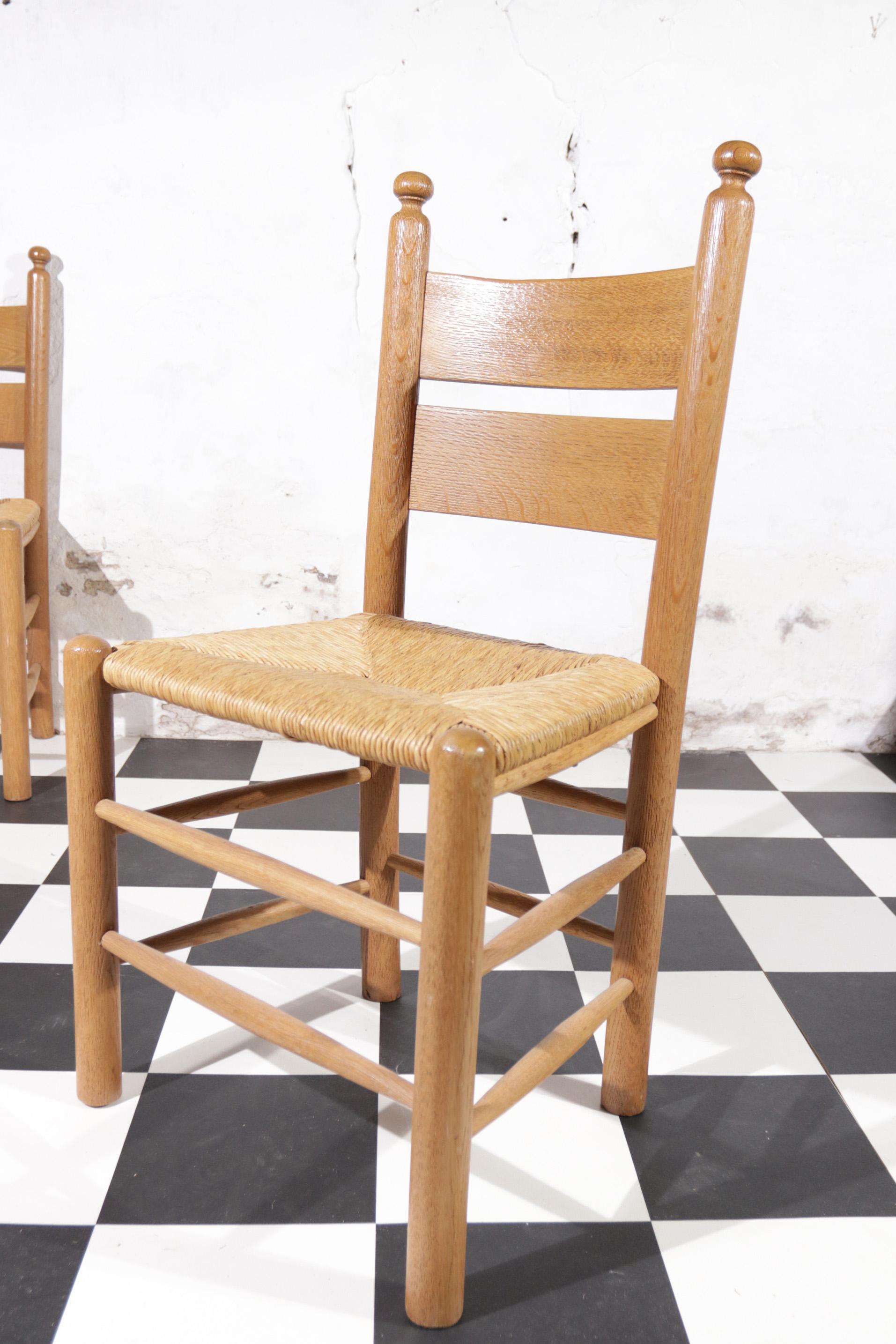 4 French Ladder Back Oak Rush Seat Dining Chairs 7