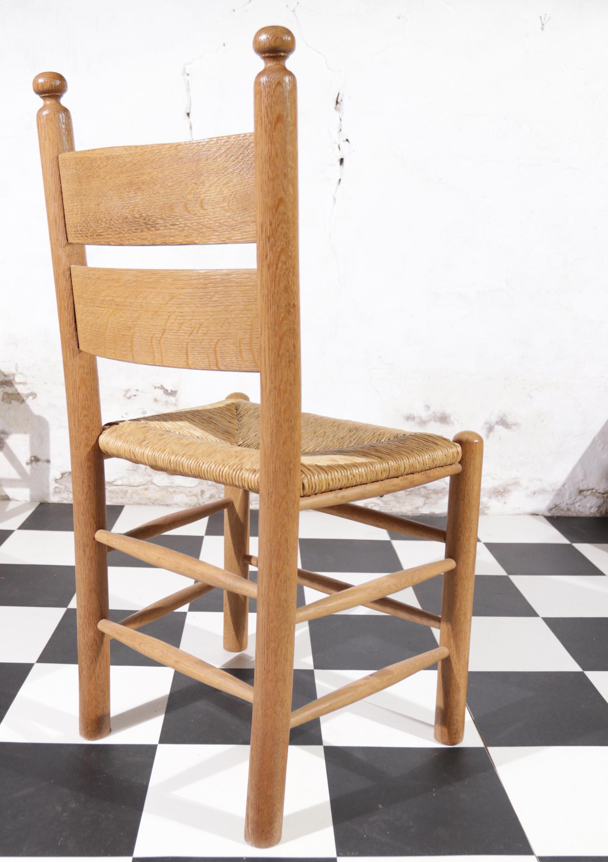 4 French Ladder Back Oak Rush Seat Dining Chairs 10