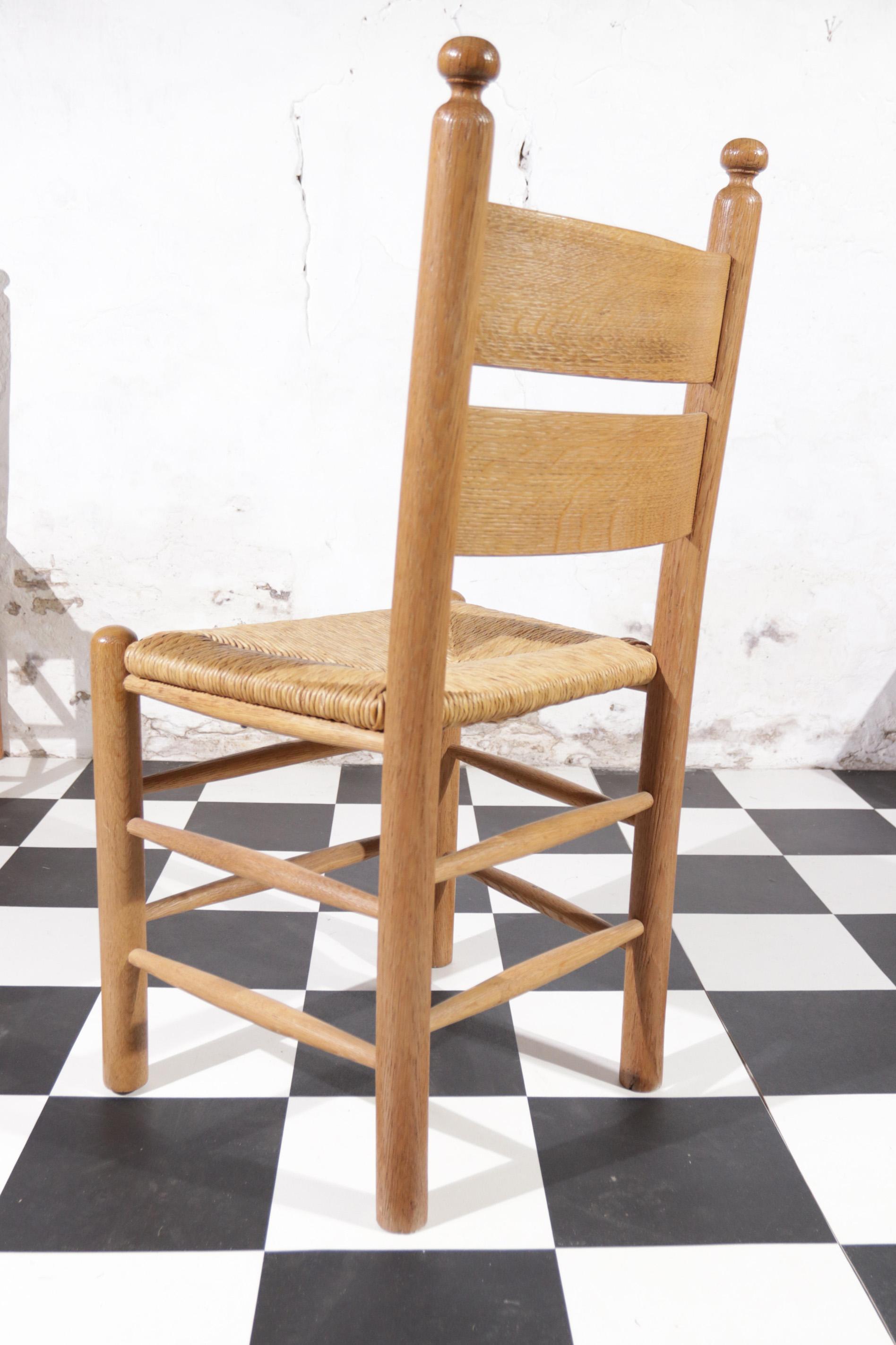 4 French Ladder Back Oak Rush Seat Dining Chairs 12