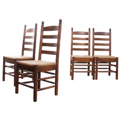4 French Ladder Back Oak Rush Seat Dining Chairs