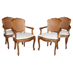 4 French Louis XV Style Cane Back Upholstered Open Armchairs