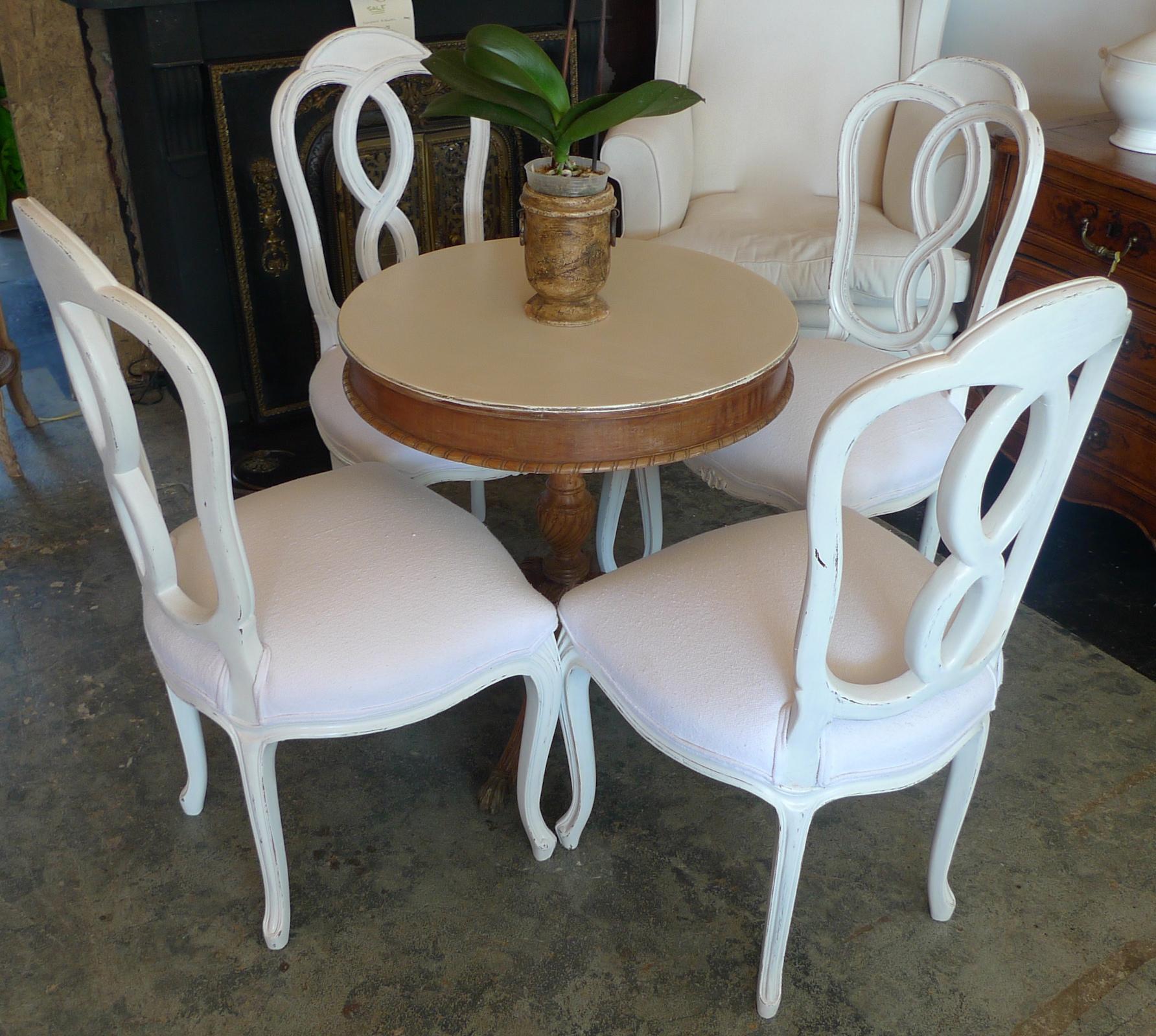Hand-Crafted 4 French Louis XV Style Painted Dining Chairs Reupholstered with Vintage Fabric
