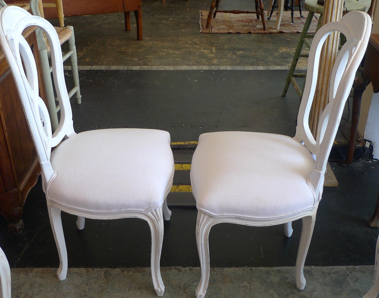 Wood 4 French Louis XV Style Painted Dining Chairs Reupholstered with Vintage Fabric