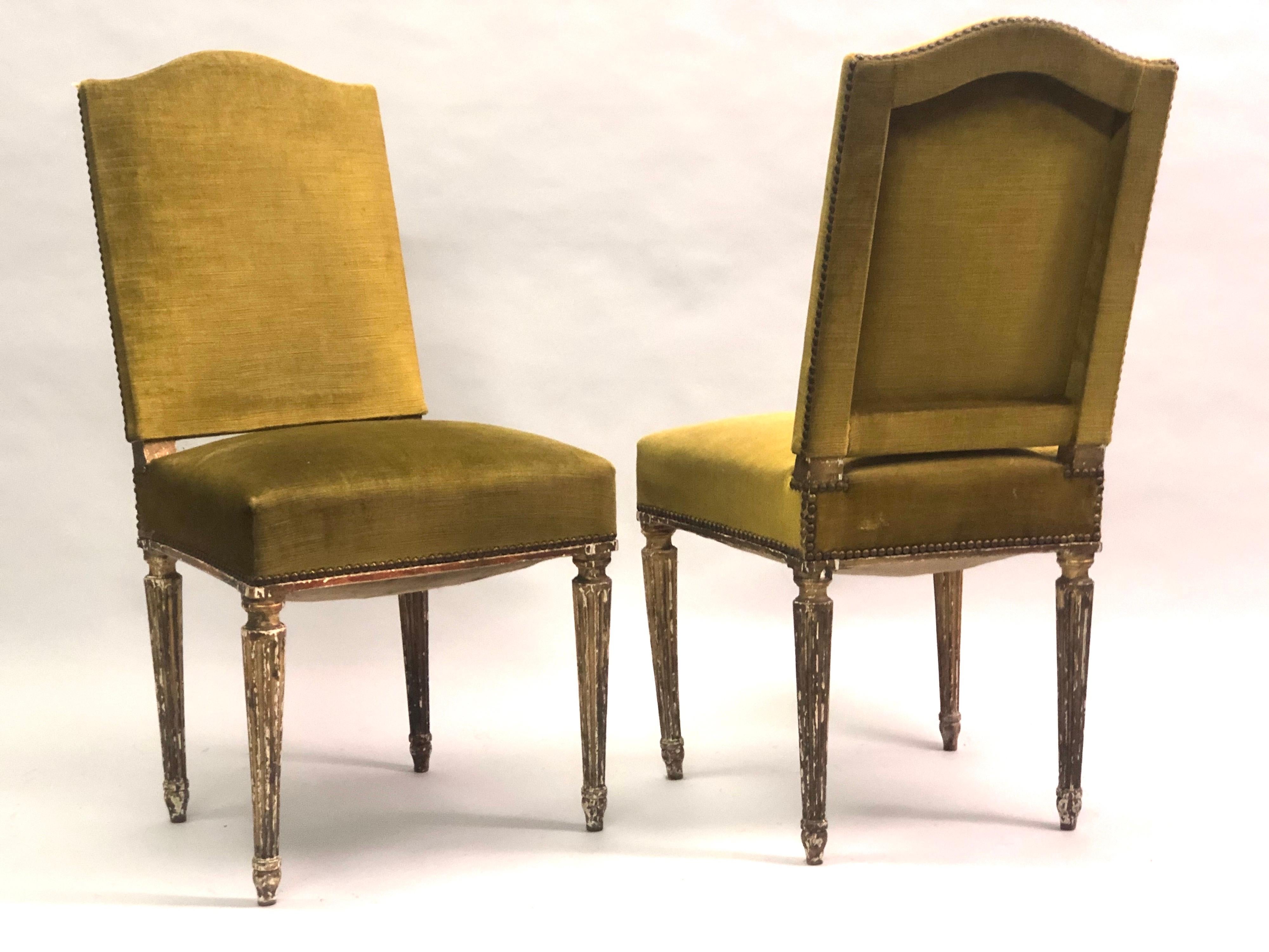 Mid-Century Modern 4 French Modern Neoclassical Dining Chairs Attributed to Maison Jansen, 1940